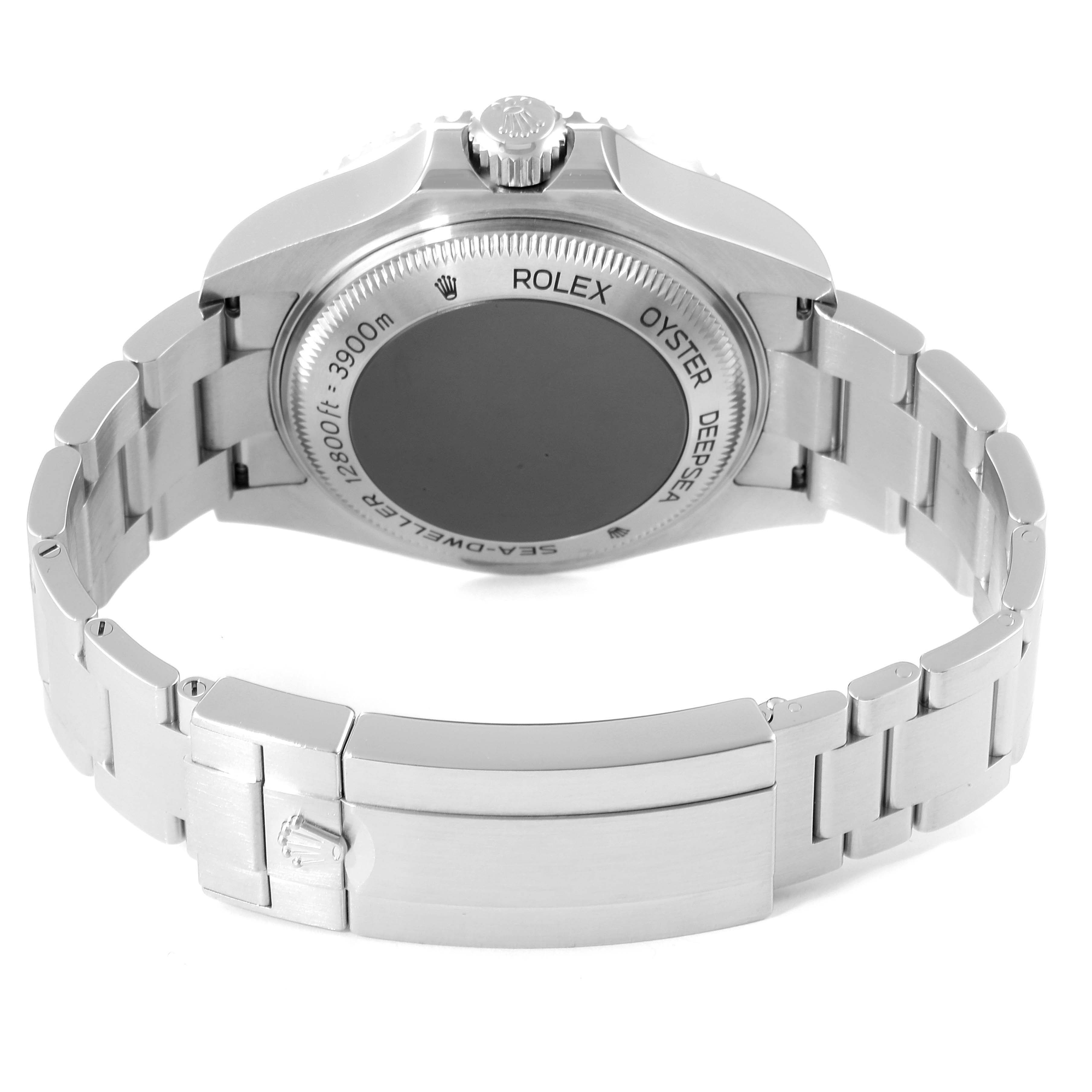 The image shows the back and bracelet of a Rolex Sea-Dweller 126660 Men's Stainless Steel Blue Dial 126660 Men's Stainless Steel Blue Dial watch, including the clasp and crown.