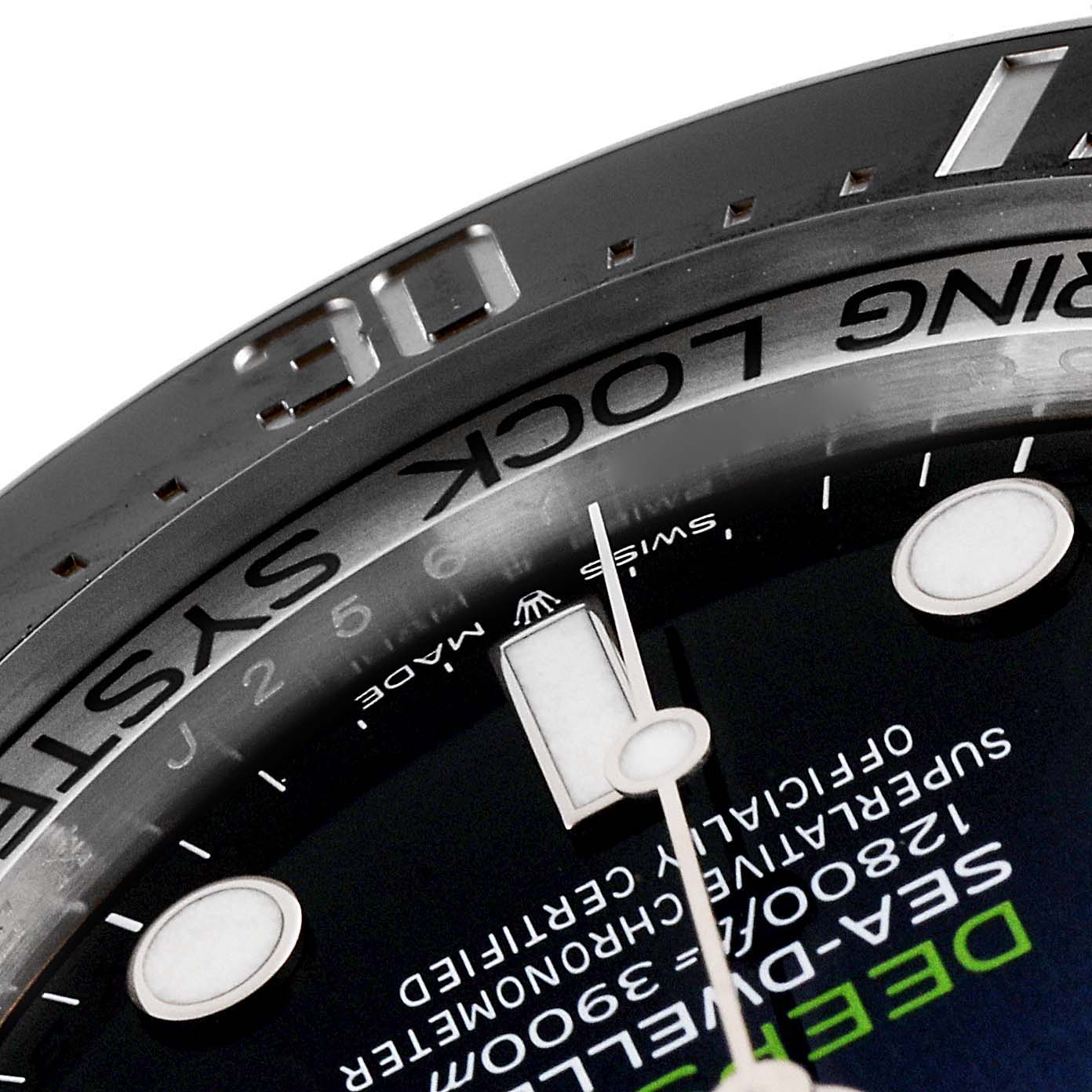 The image shows an angled close-up of the Rolex Sea-Dweller 126660 Men's Stainless Steel Blue Dial 126660 Men's Stainless Steel Blue Dial watch dial and bezel, highlighting the "RING LOCK SYSTEM" text.