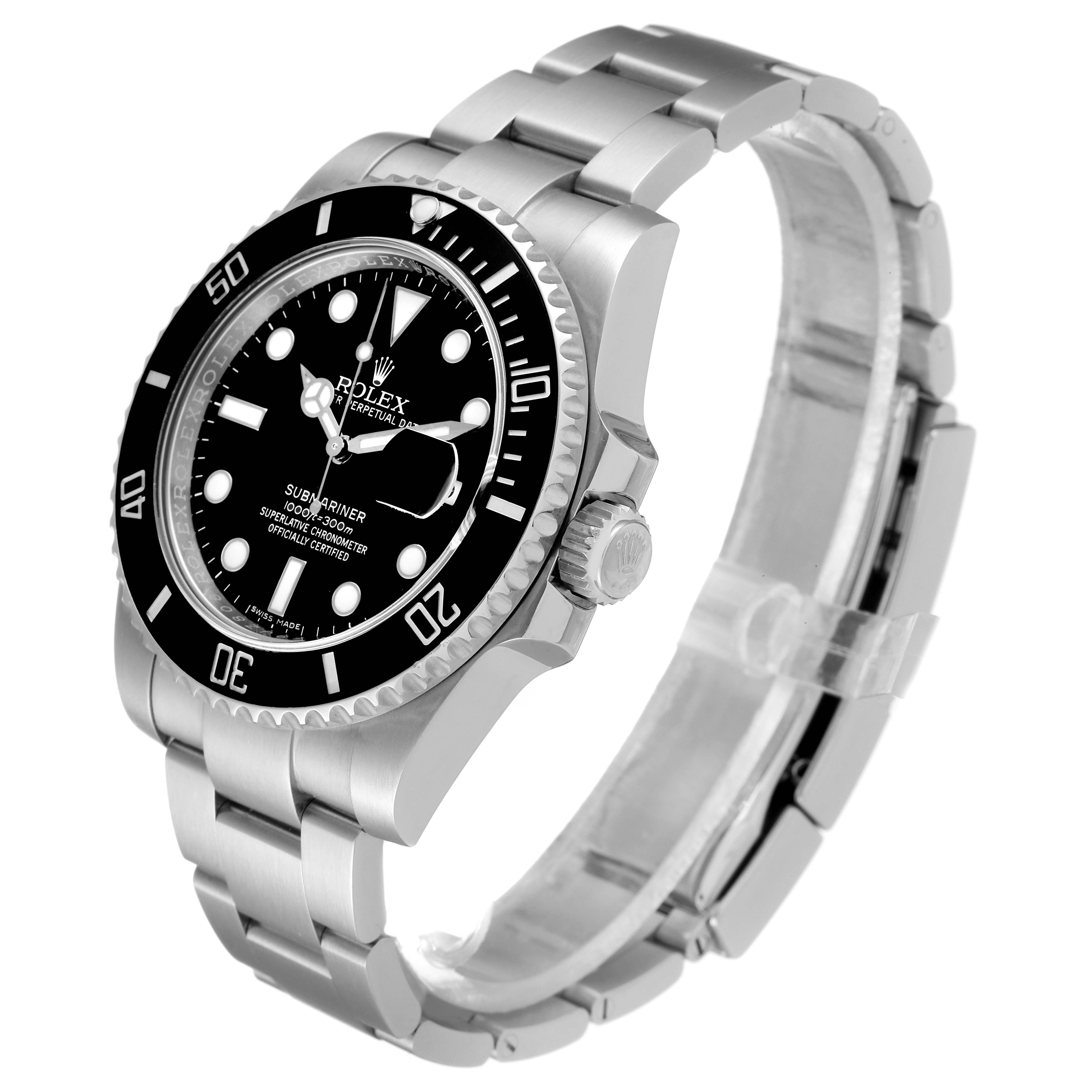 This image shows a clear, angled view of the Rolex Submariner 116610 Men's Stainless Steel Black Dial 116610 Men's Stainless Steel Black Dial watch, featuring its black dial, bezel, and stainless steel bracelet.