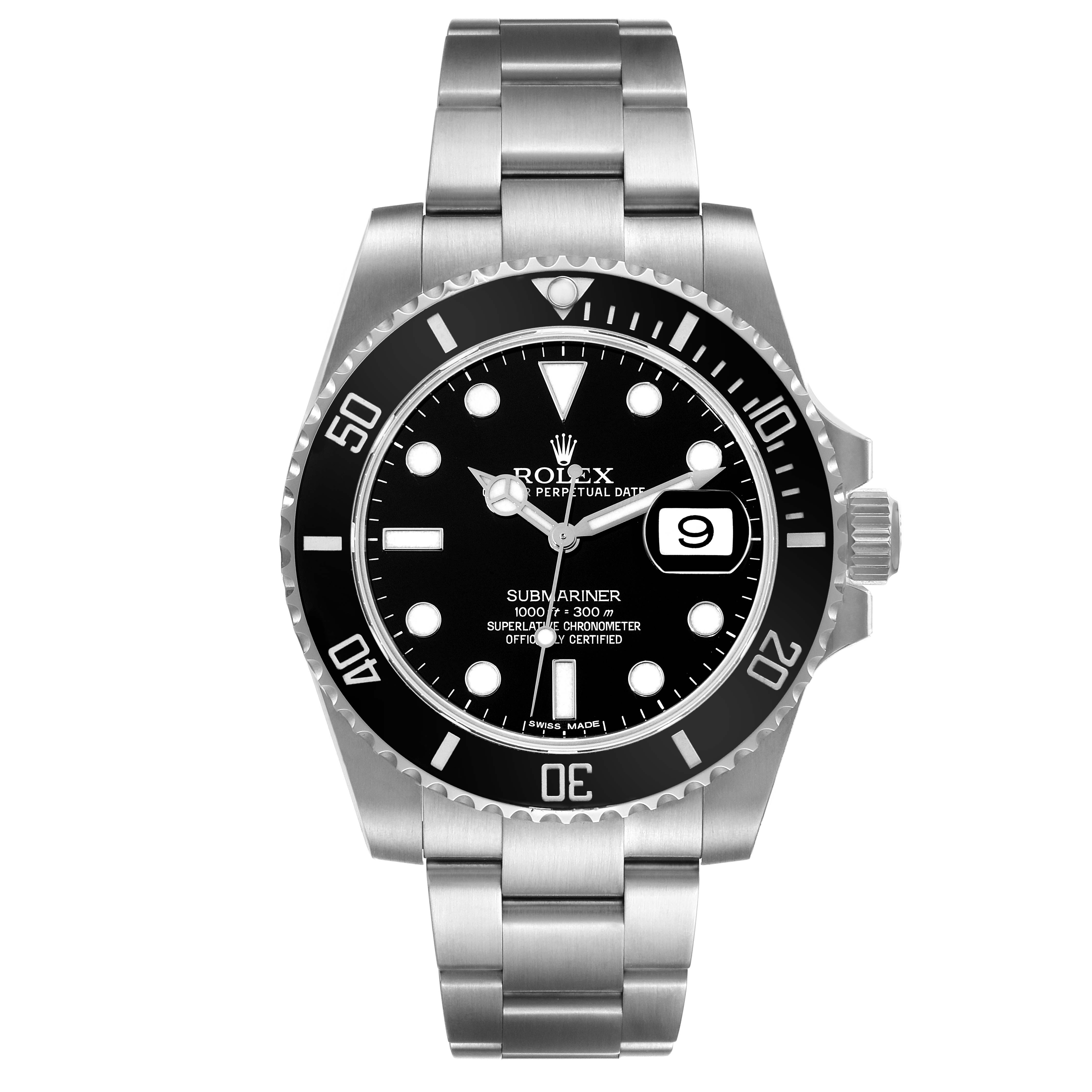The image shows a Rolex Submariner 116610 Men
s Stainless Steel Black Dial 116610 Men
s Stainless Steel Black Dial watch from a front angle, displaying the dial, bezel, crown, and bracelet.