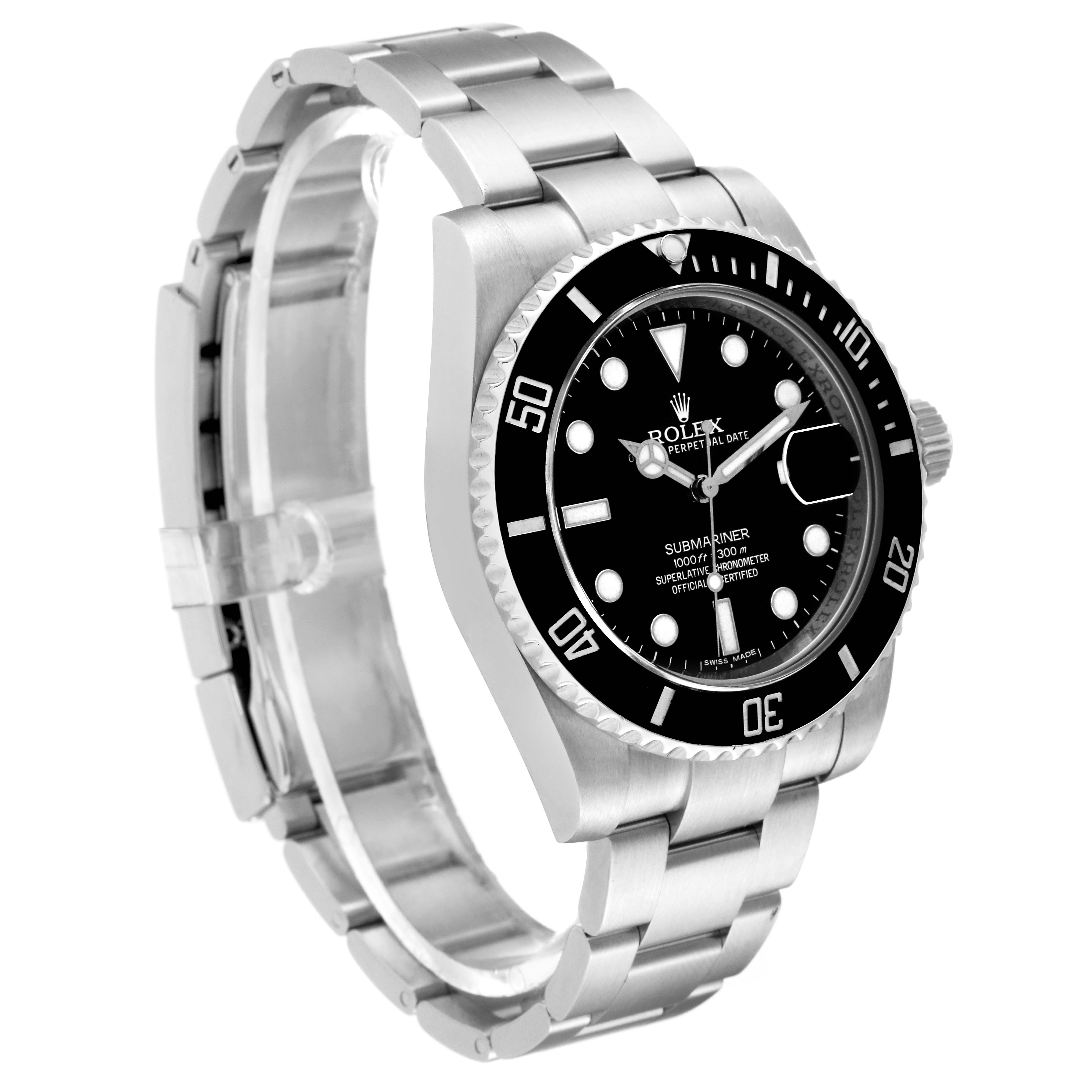 The Rolex Submariner 116610 Men
s Stainless Steel Black Dial 116610 Men
s Stainless Steel Black Dial watch is shown at a three-quarter angle, revealing the face, bezel, and bracelet.