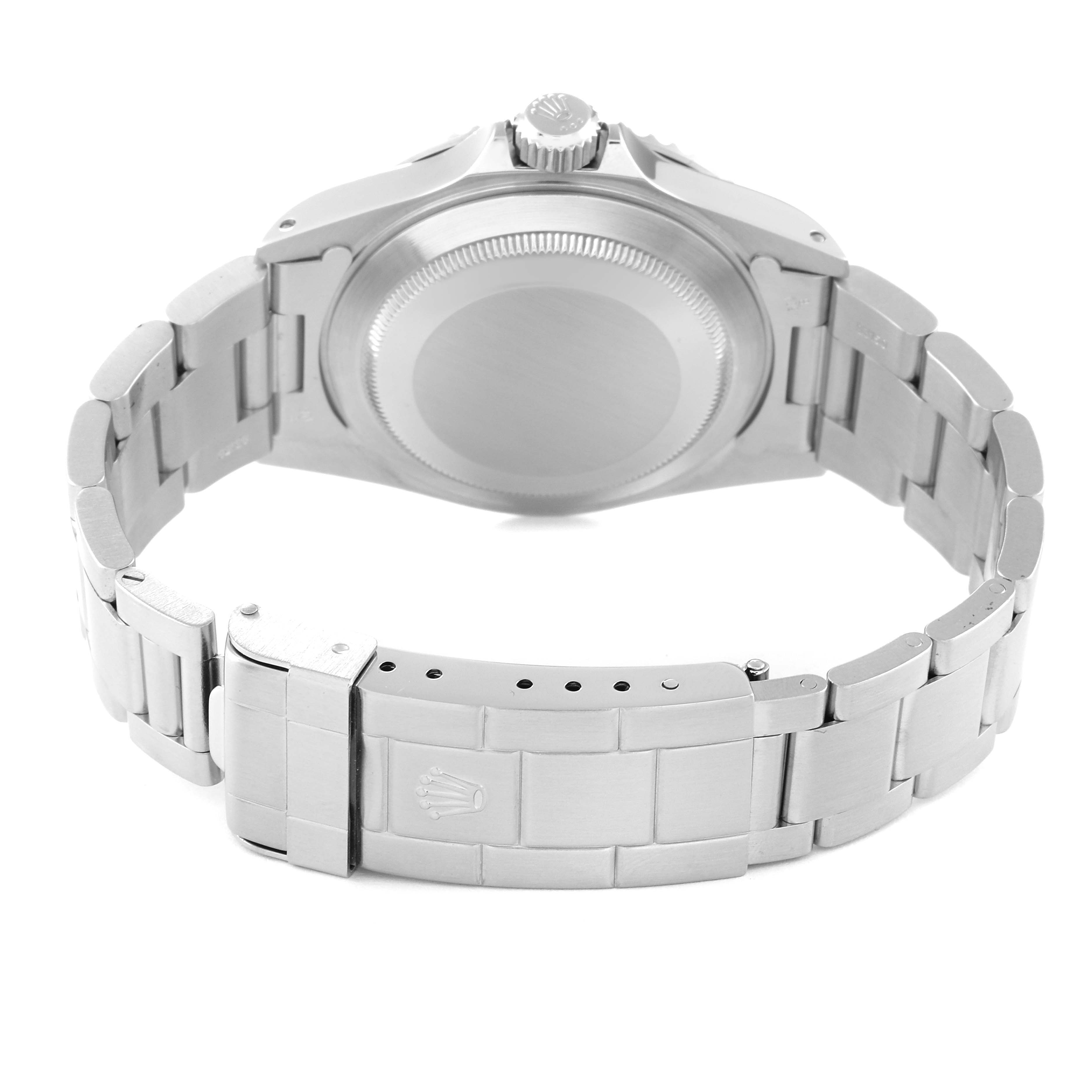 The image shows the backside and clasp of a Rolex Submariner 14060 Men
s Stainless Steel Black Dial 14060 Men
s Stainless Steel Black Dial watch, highlighting the bracelet and case back.