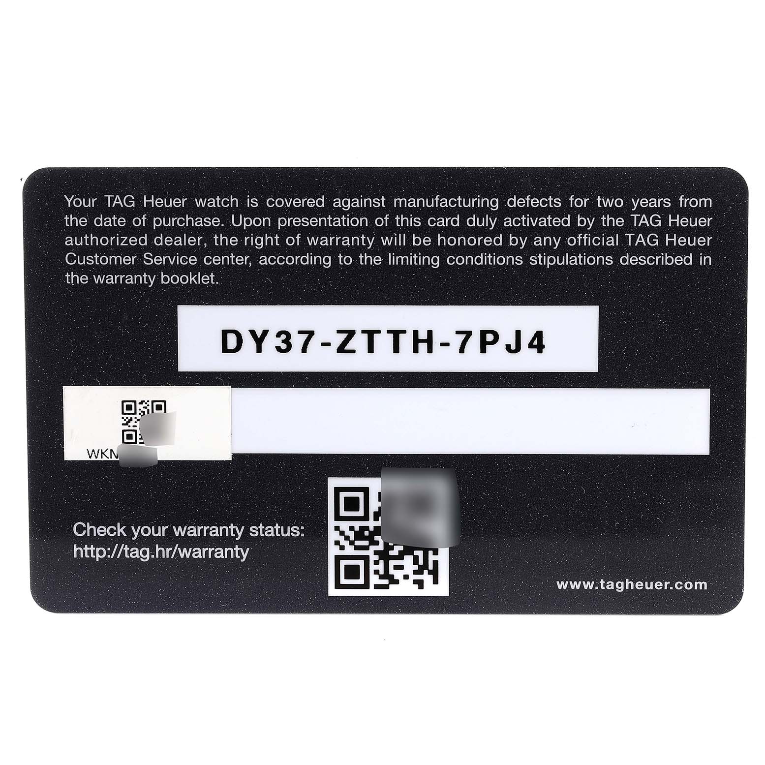 The image shows the warranty card for the Carrera model by Tag Heuer.