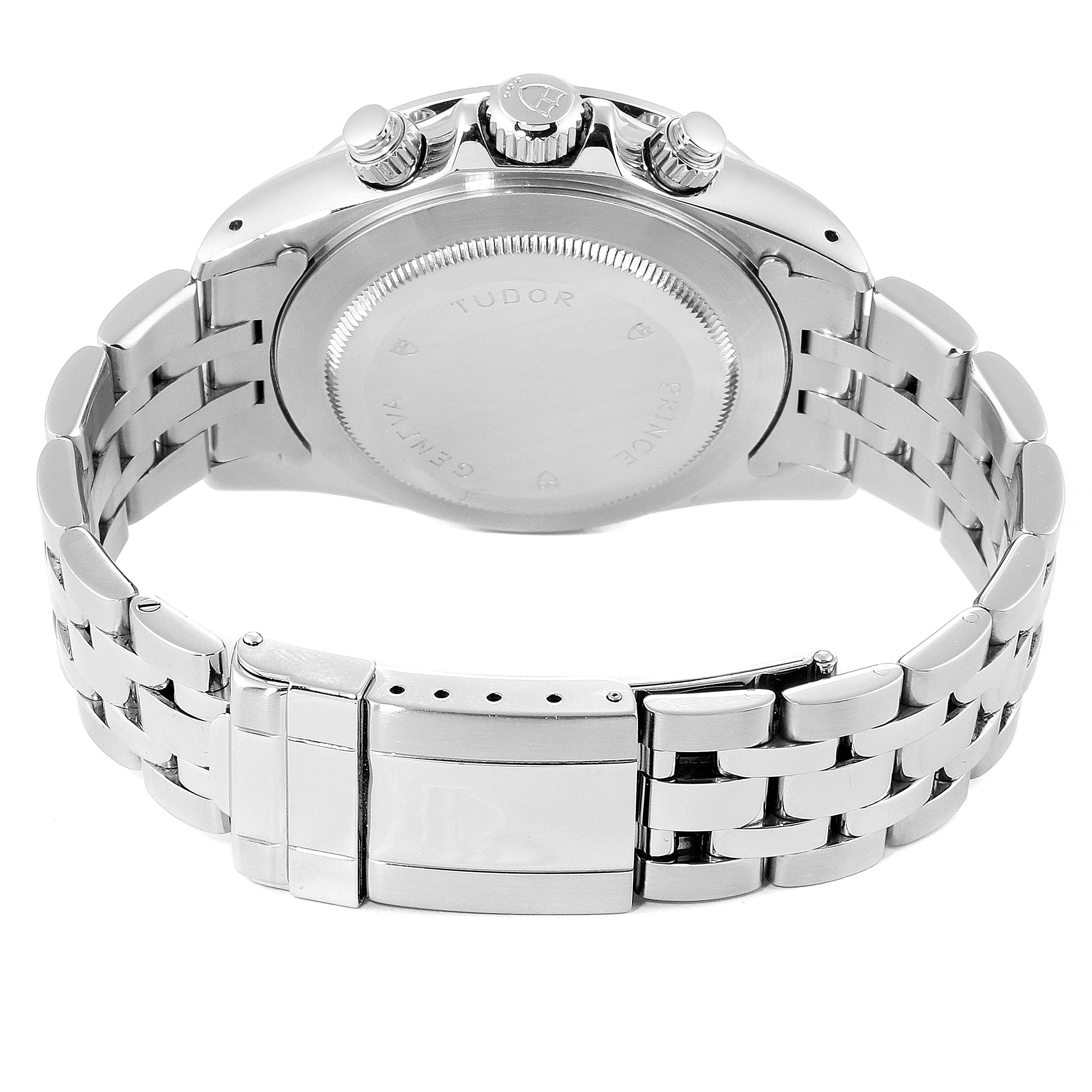 This image shows the back view of a Tudor Prince 79280 Men's Stainless Steel Black Dial 79280 Men's Stainless Steel Black Dial model watch, highlighting its case back, bracelet, and clasp.