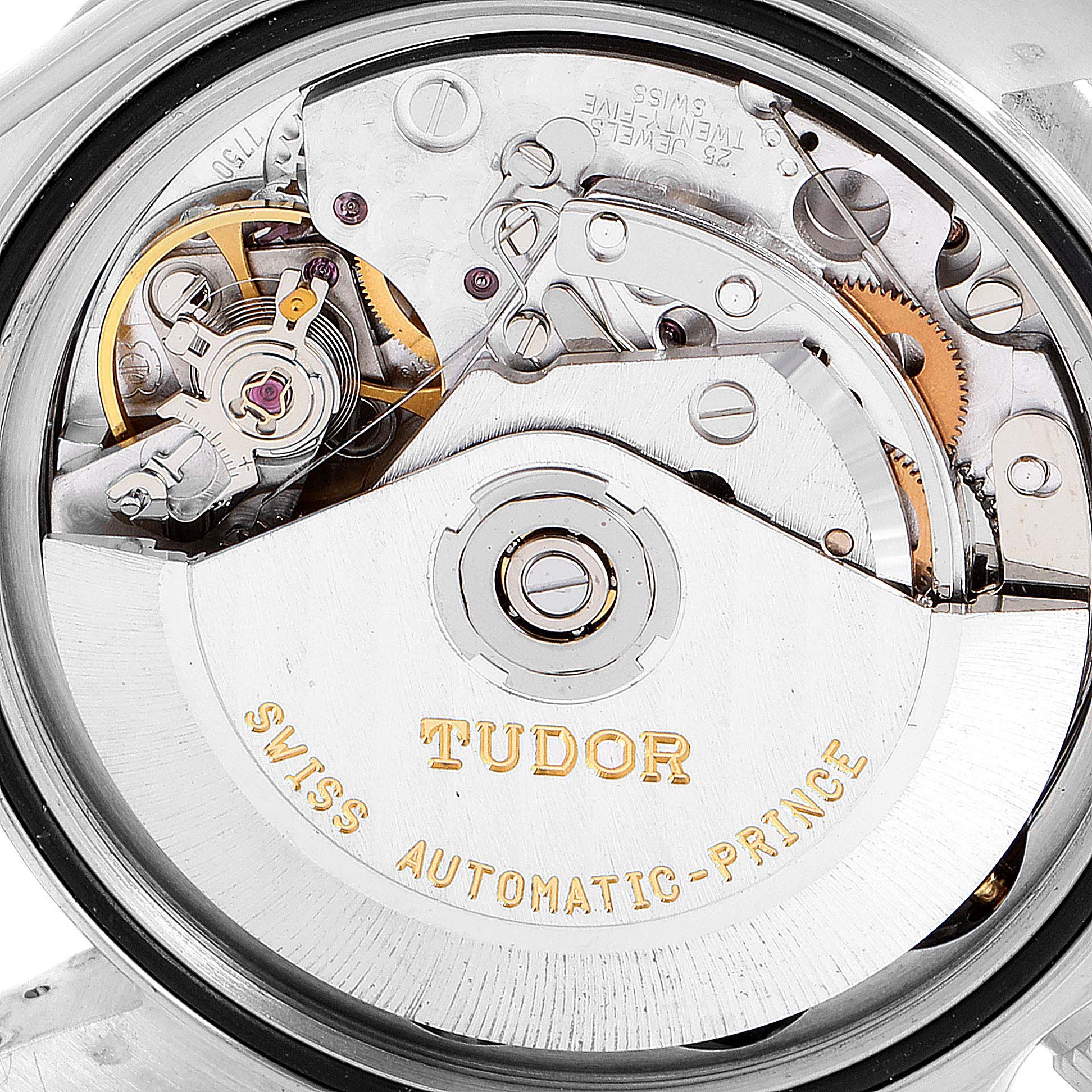 The image shows the intricate internal mechanism and rotor of a Tudor Prince 79280 Men's Stainless Steel Black Dial 79280 Men's Stainless Steel Black Dial automatic watch.