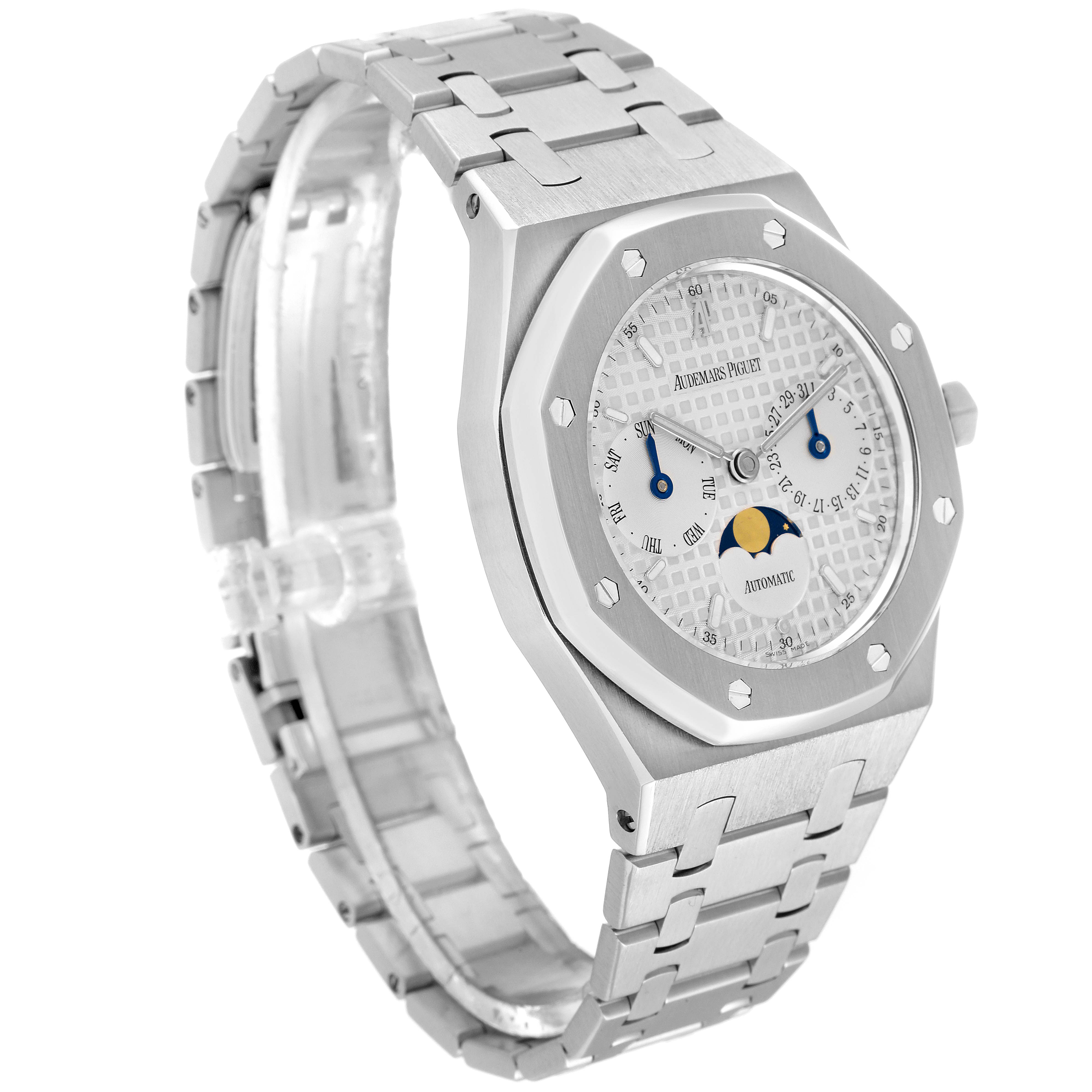 This image shows the Audemars Piguet Royal Oak 25594ST.OO.0789ST.05 Men's Stainless Steel Silver Dial 25594ST.OO.0789ST.05 Men's Stainless Steel Silver Dial watch at a slight angle, highlighting the case, dial, and integrated bracelet.