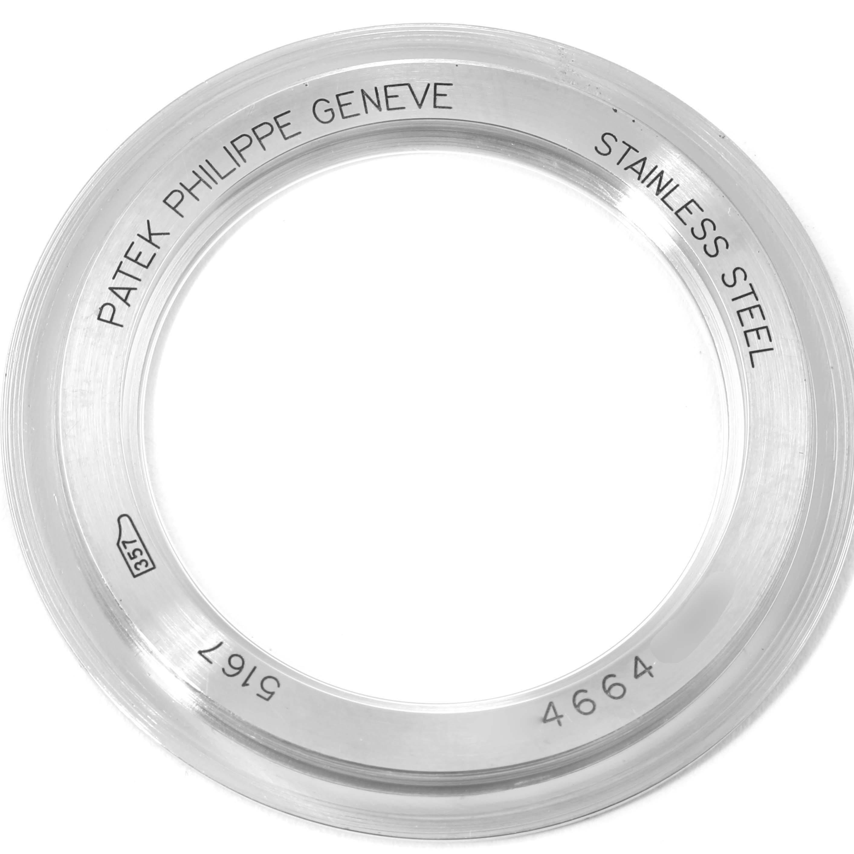 This image shows the stainless steel case back or bezel ring of a Patek Philippe Aquanaut 5167A Men's Stainless Steel Black Dial 5167A Men's Stainless Steel Black Dial watch, viewed from above.