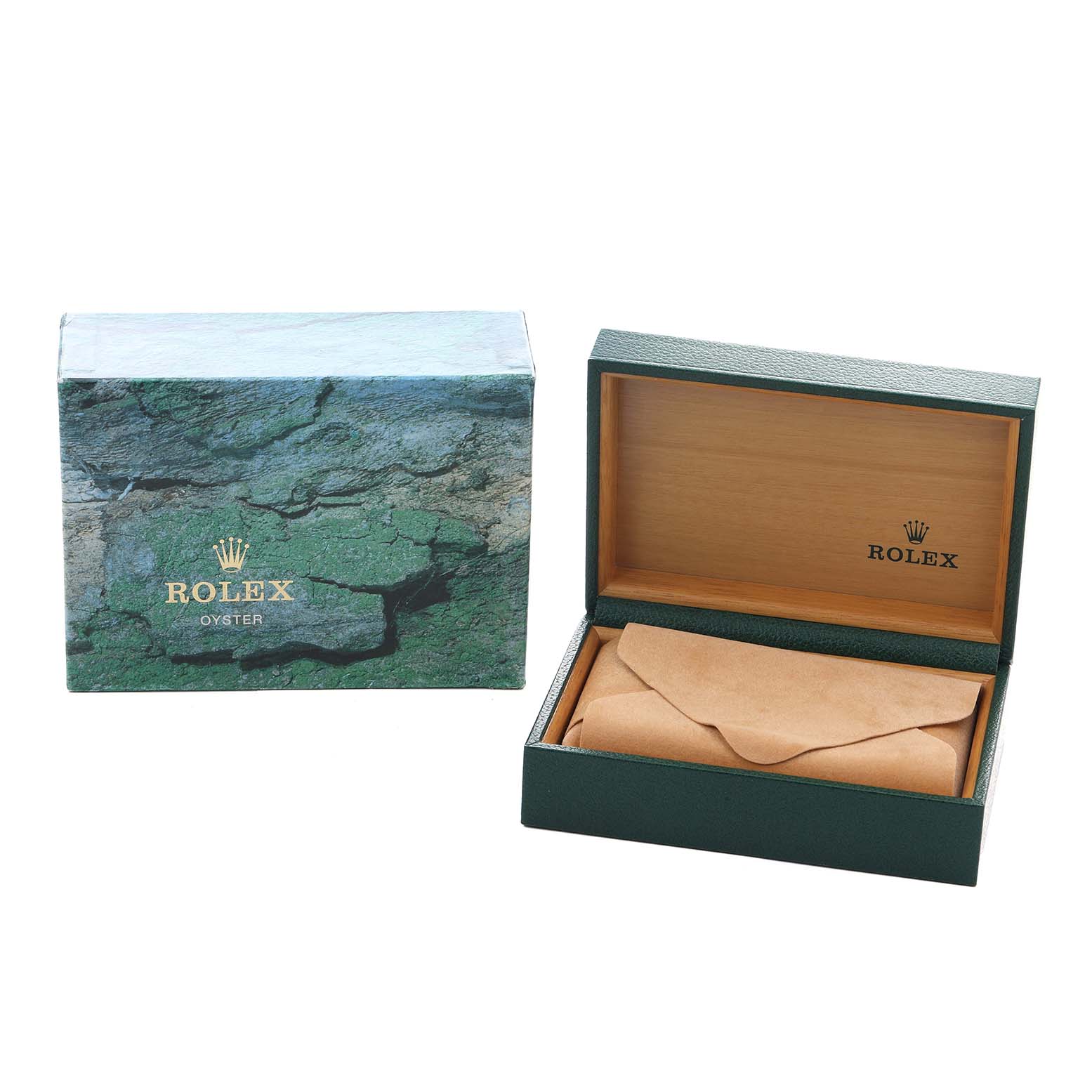 The image shows an open Rolex Air-King 14010 Men
s Stainless Steel Blue Dial box and an outer sleeve, with no watch visible.