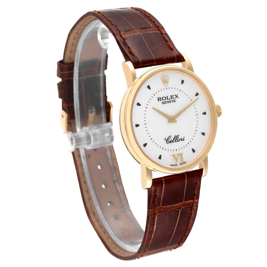 Rolex Cellini Classic Yellow Gold Silver Dial Brown Strap Mens Watch ...