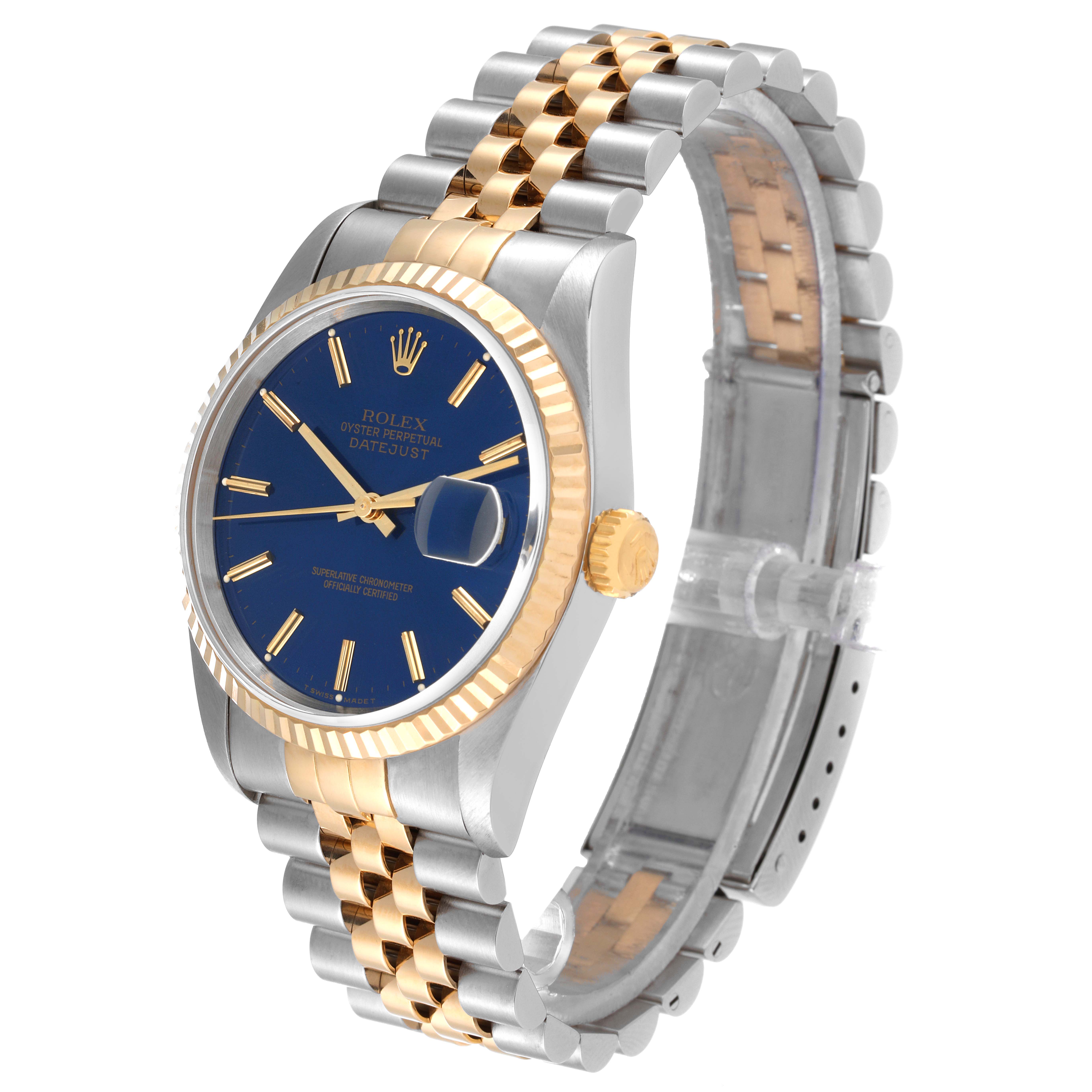 Rolex Datejust 36 Steel 18k Yellow Gold Blue Dial Mens Watch 16233 ...