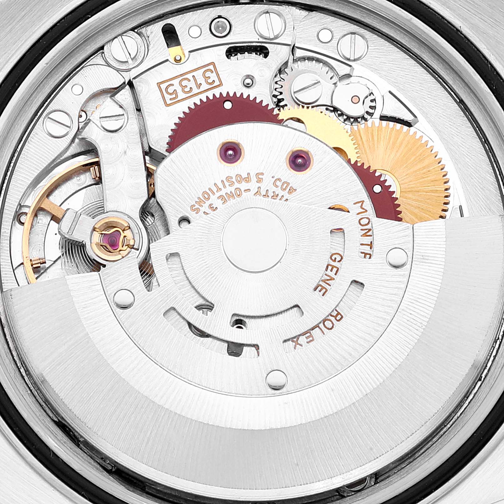 The image shows the movement mechanism of a Rolex Datejust 16234 Men's Stainless Steel Silver Dial 16234 Men's Stainless Steel Silver Dial watch, viewed from the back.