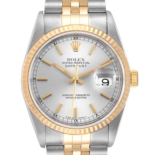 Photo of Rolex Datejust Silver Dial Steel Yellow Gold Mens Watch 16233 Box Papers