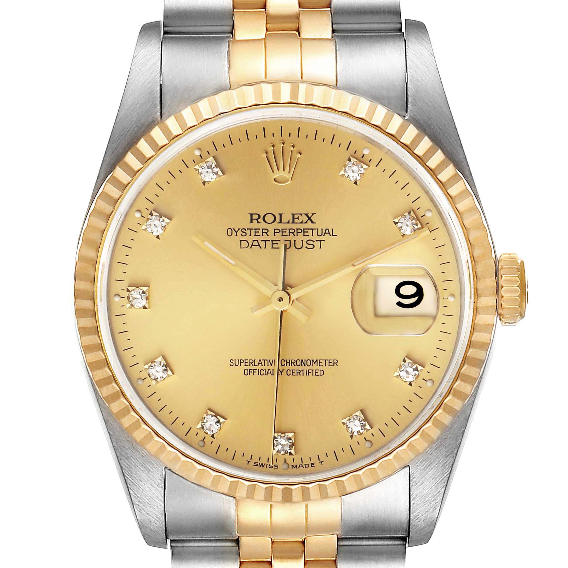 Rolex Datejust Steel Yellow Gold Diamond Mens Watch 16233 Box Papers ...