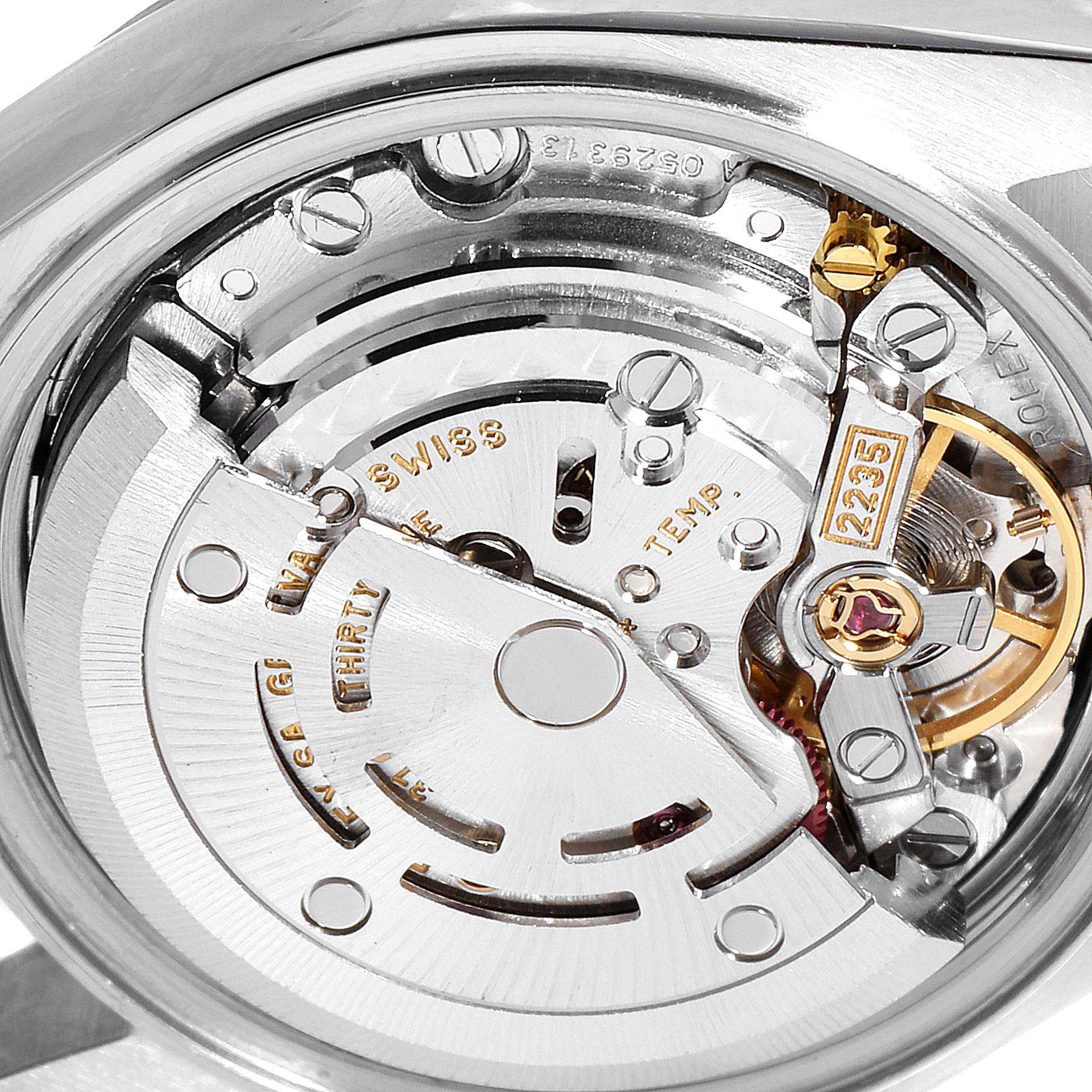 This image shows the internal mechanical movement of the Rolex Datejust 79173 Women's Steel and Gold (two tone) Champagne Dial 79173 Women's Steel and Gold (two tone) Champagne Dial watch from a close-up, top-down angle.