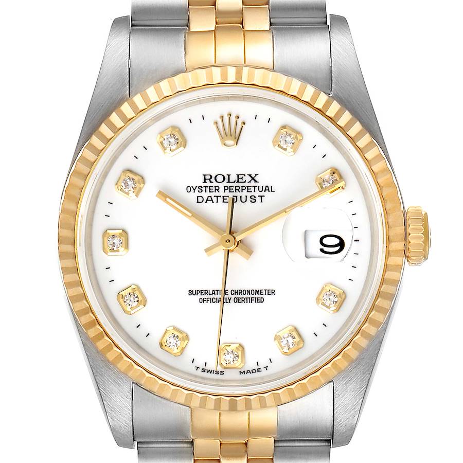 Rolex Datejust Steel Yellow Gold White Diamond Dial Watch 16233 Box Papers SwissWatchExpo