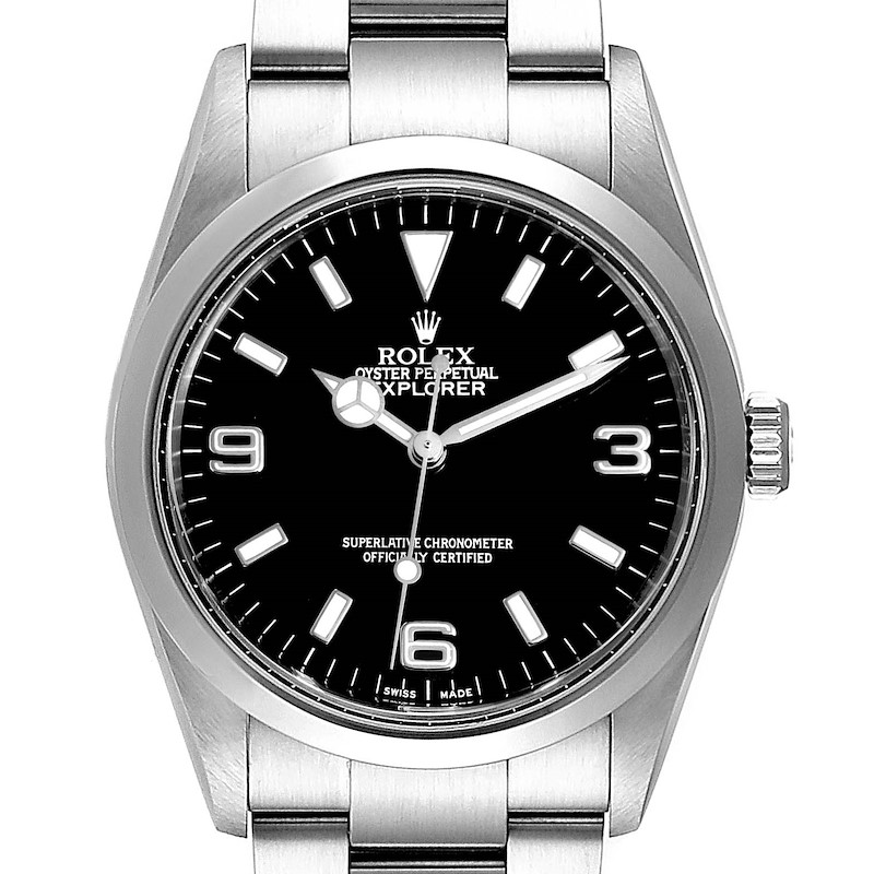 Rolex Explorer I Black Dial Stainless Steel Mens Watch 114270 Box SwissWatchExpo