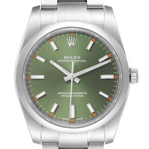 Photo of Rolex Oyster Perpetual 34mm Olive Green Dial Steel Watch 114200 Box Card
