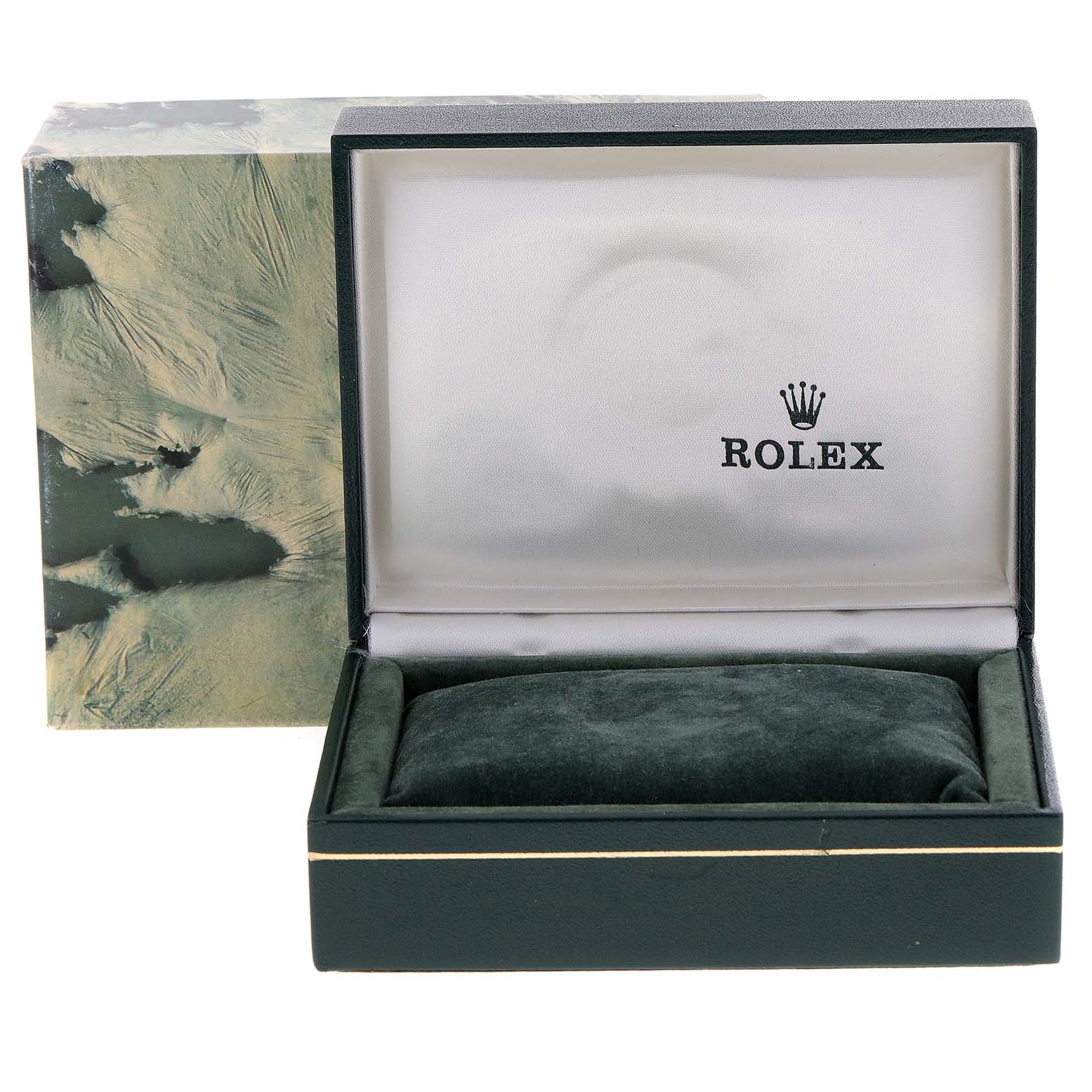 The image shows the opened box for a Rolex Oysterquartz 17013 Men's Steel and Gold (two tone) Champagne Dial 17013 Men's Steel and Gold (two tone) Champagne Dial watch, with the brand's logo visible on the inside.