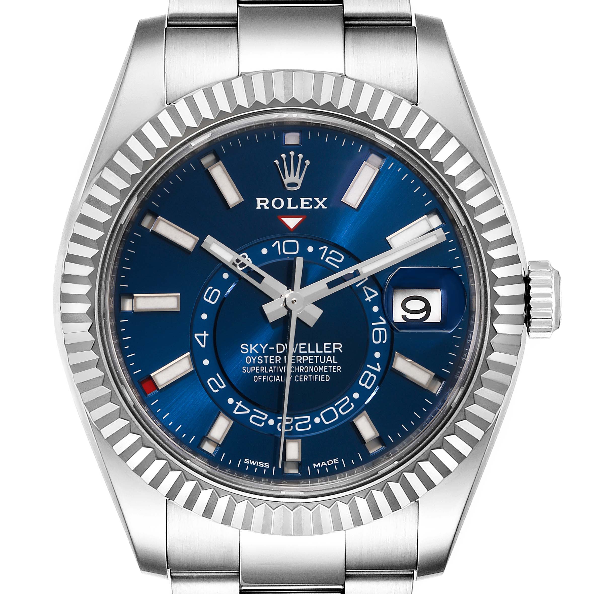 Rolex Sky-Dweller Blue Dial Steel White Gold Mens Watch 326934 Unworn ...