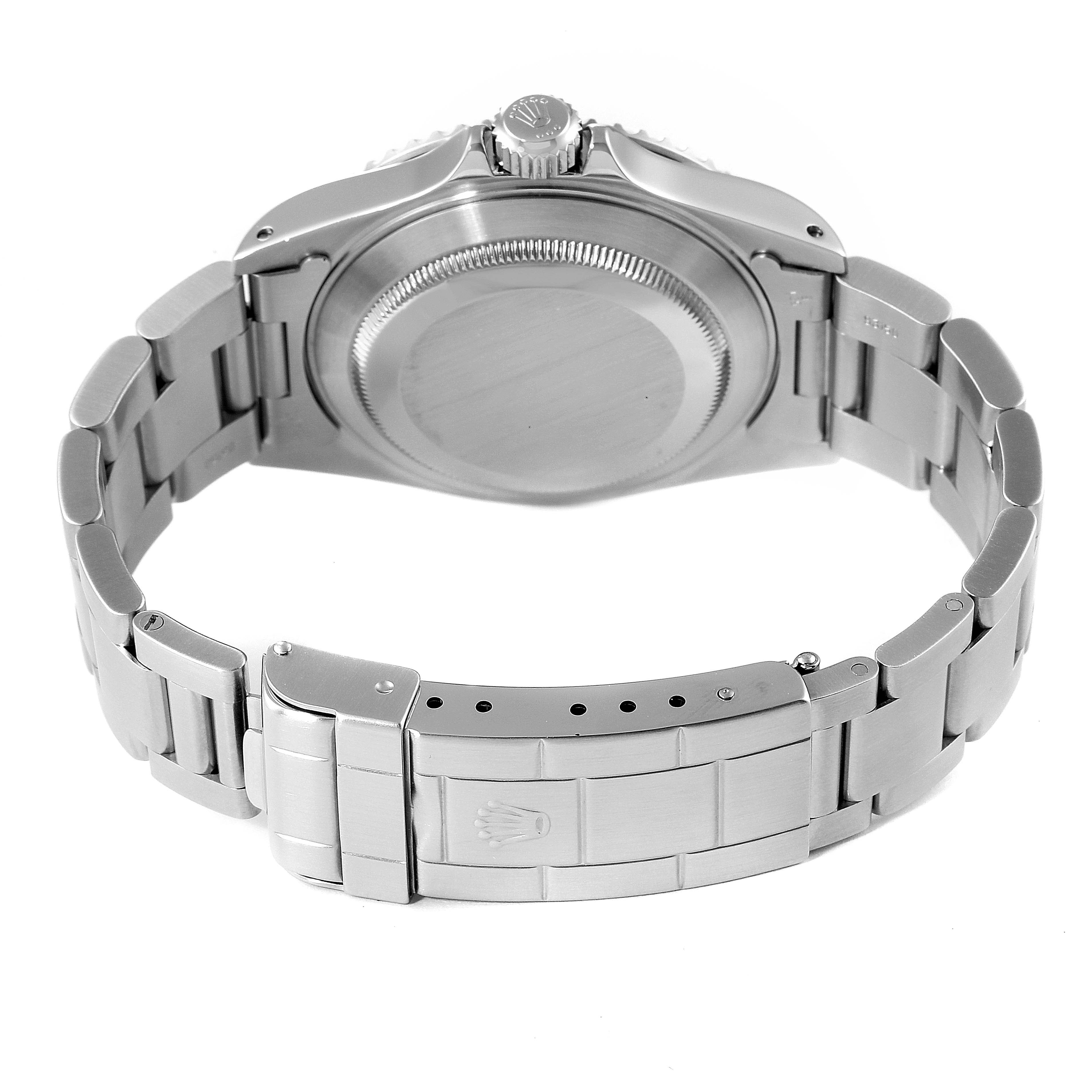 This image shows the back view of a Rolex Submariner 14060 Men
s Stainless Steel Black Dial 14060 Men
s Stainless Steel Black Dial watch, highlighting the case back, bracelet, and clasp.