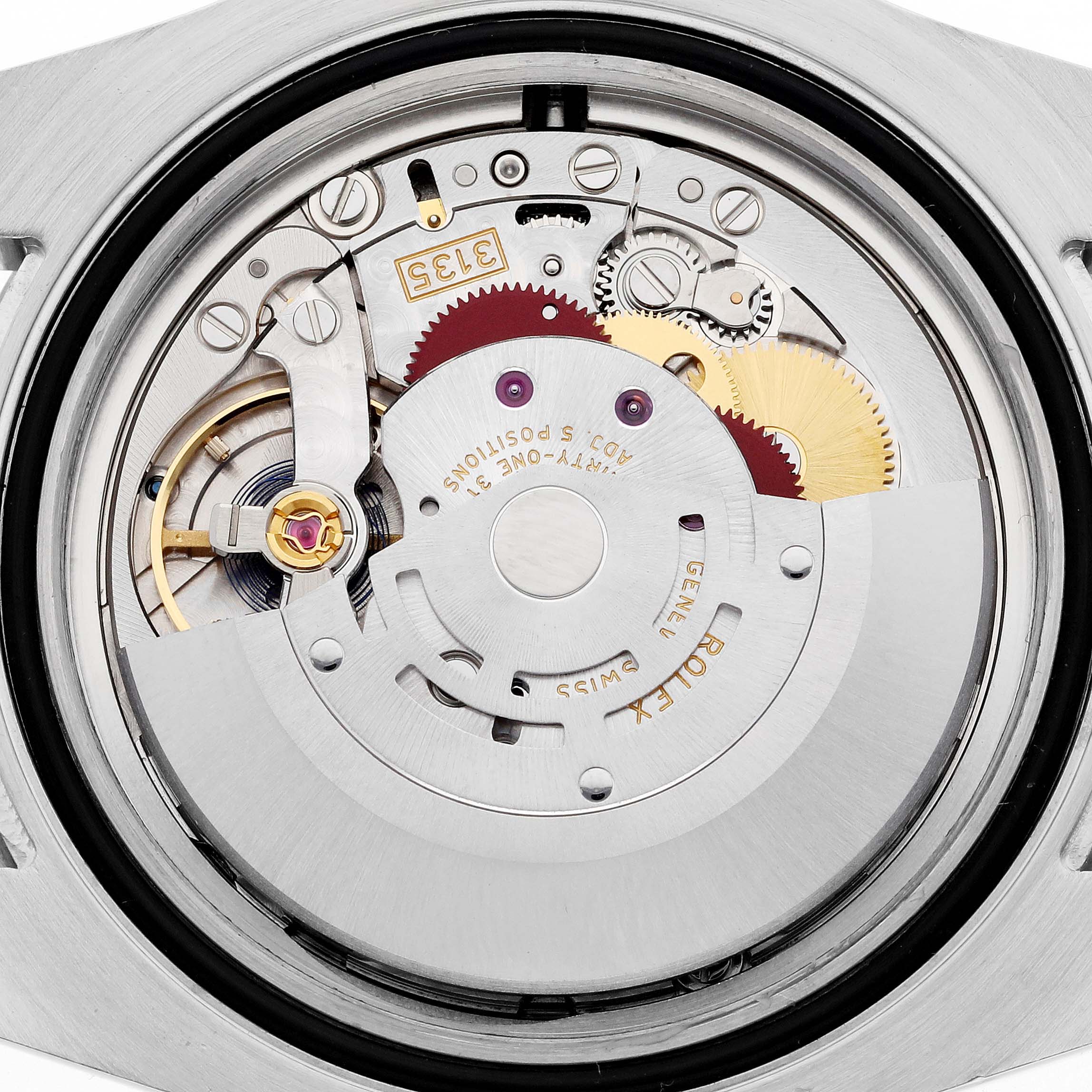 This is a close-up view of the movement inside a Rolex Submariner 116613 Men's Steel and Gold (two tone) Black Dial 116613 Men's Steel and Gold (two tone) Black Dial watch.