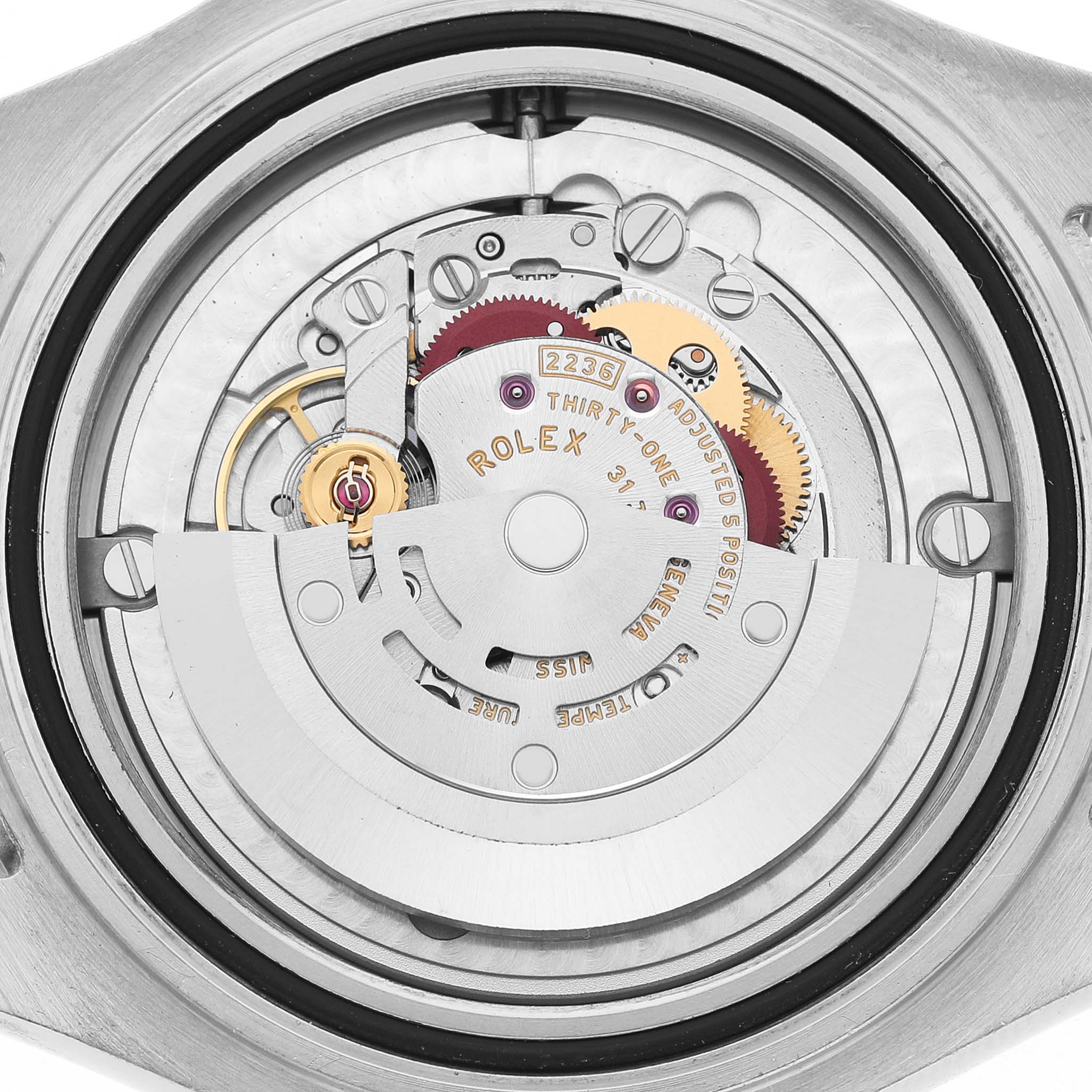 The image shows the movement of a Rolex Yacht-Master 268622 Men's Stainless Steel Silver Dial from a back angle, highlighting the intricate internal components.
