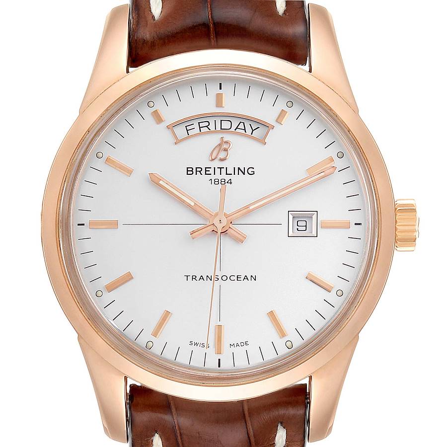 Breitling Transocean Day Date Rose Gold Mens Watch R45310 Box Papers SwissWatchExpo