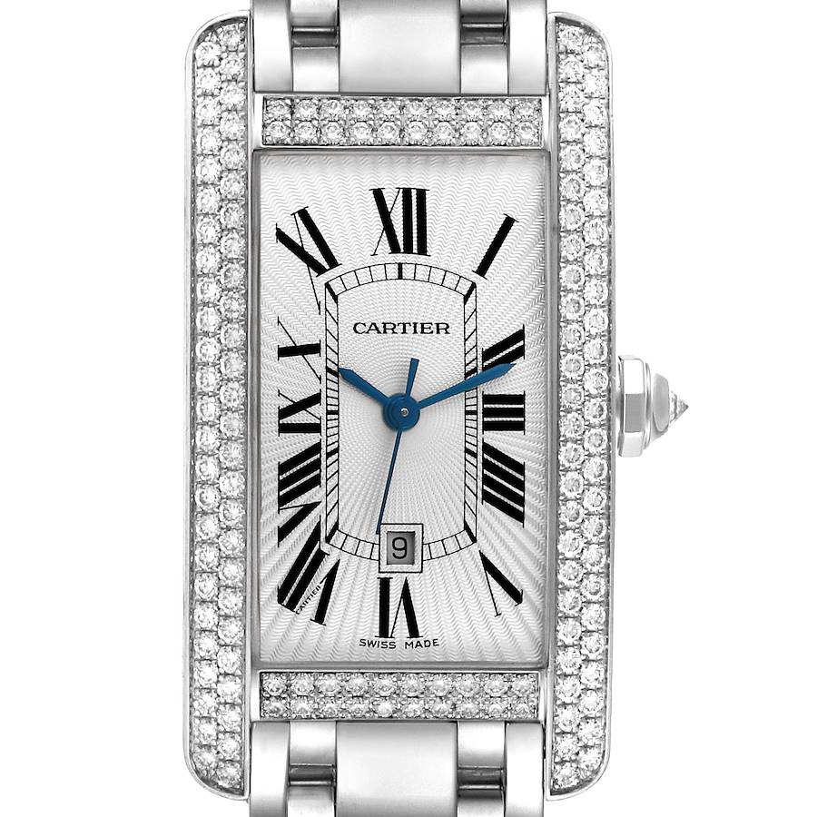 Cartier Tank Americaine White Gold Diamond Mens Watch WB7045L1 SwissWatchExpo