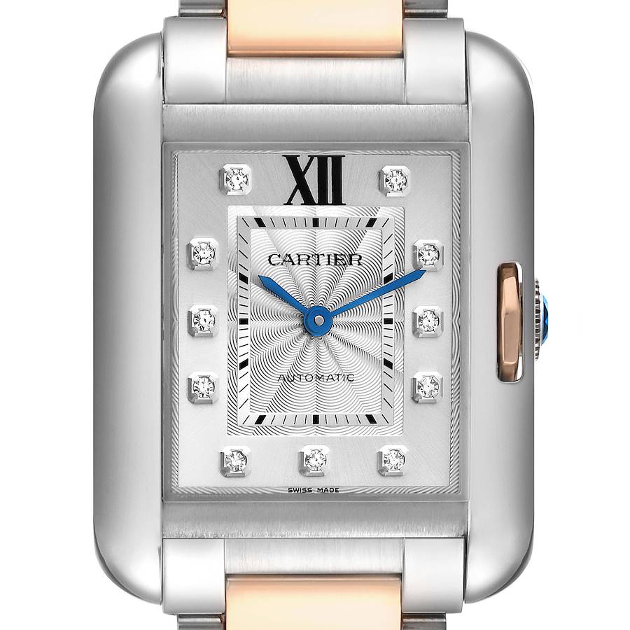 Cartier Tank Anglaise Medium Steel Rose Gold Diamond Ladies Watch WT100025 SwissWatchExpo