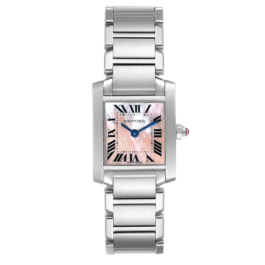 Cartier Tank Francaise Pink MOP Steel Ladies Watch W51028Q3 Box Papers