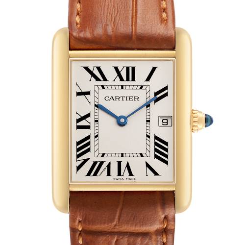 Photo of Cartier Tank Louis Yellow Gold Silver Roman Dial Mens Watch W1529756 Box Card