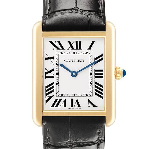 Photo of Cartier Tank Solo Large Yellow Gold Silver Dial Mens Watch W5200004 Box Papers
