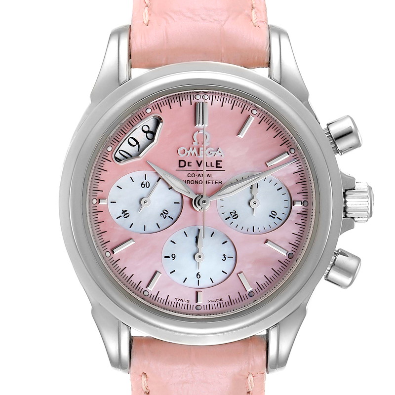 Omega DeVille Pink Mother of Pearl Dial Steel Ladies Watch 4877.60.37 Card SwissWatchExpo