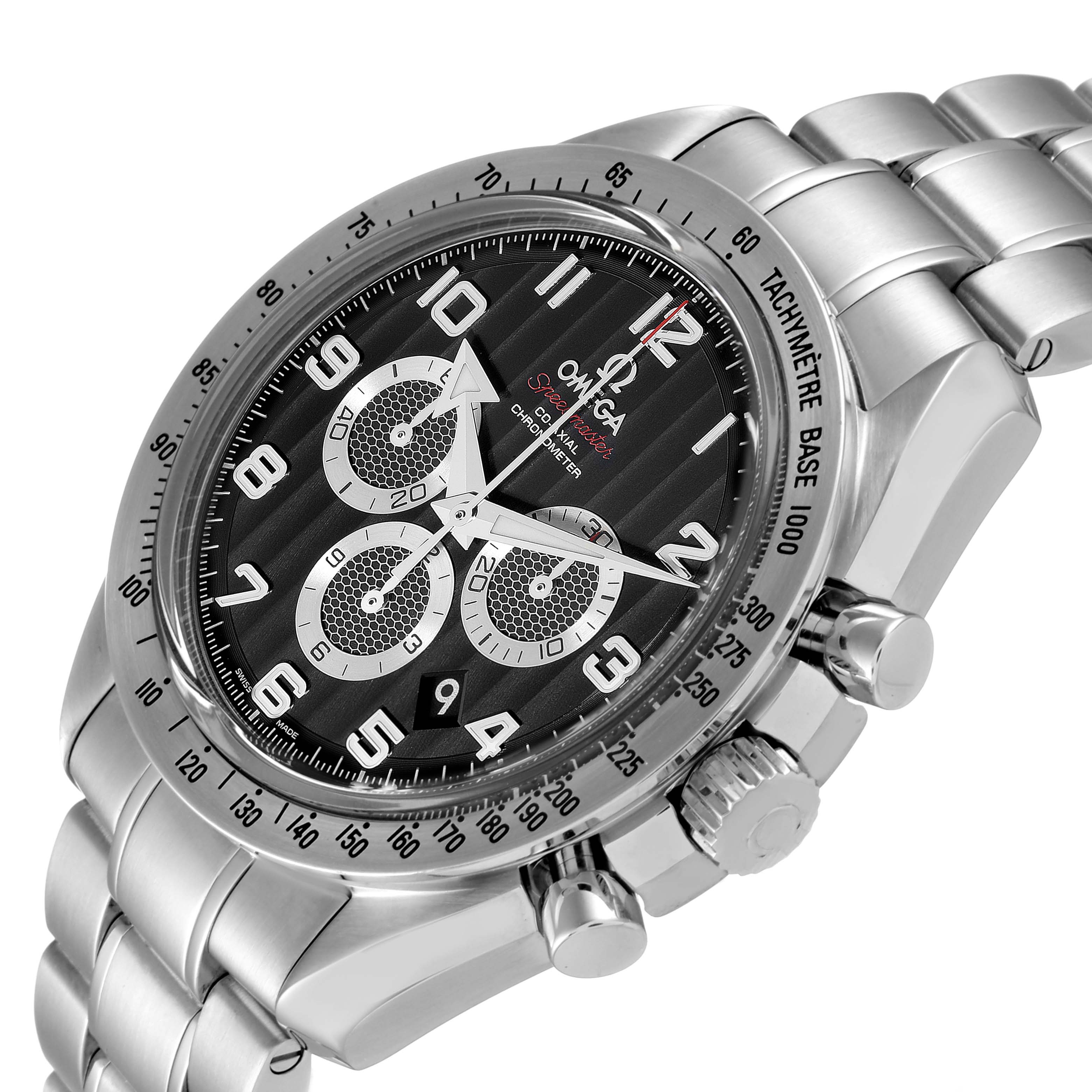 The Omega Speedmaster 321.10.44.50.01.001 Men
s Stainless Steel Black Dial 321.10.44.50.01.001 Men
s Stainless Steel Black Dial watch is shown at a slight angle, featuring its face, bezel, crown, pushers, and bracelet.