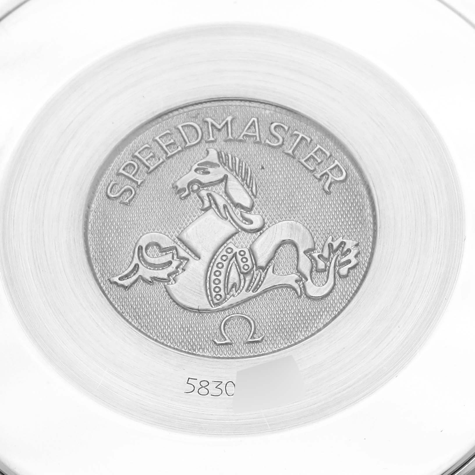 This image shows the back case of the Omega 3802.70.56 Women's Stainless Steel Mother of Pearl Dial 3802.70.56 Women's Stainless Steel Mother of Pearl Dial Speedmaster Reduced Mother of Pearl Dial Steel Ladies Watch 3802.70.56.