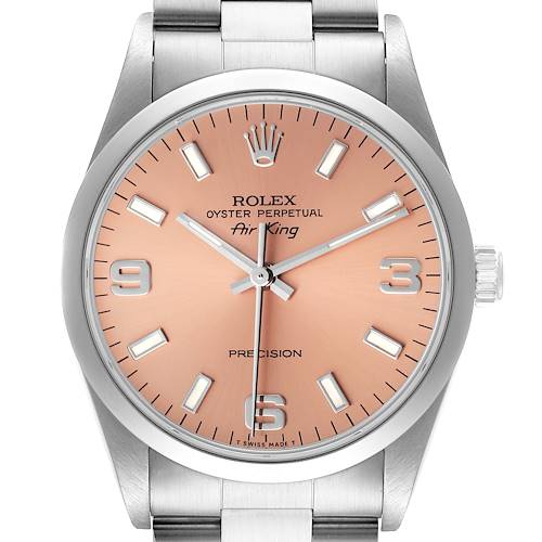 Photo of Rolex Air King 34 Salmon Baton Dial Domed Bezel Steel Watch 14000