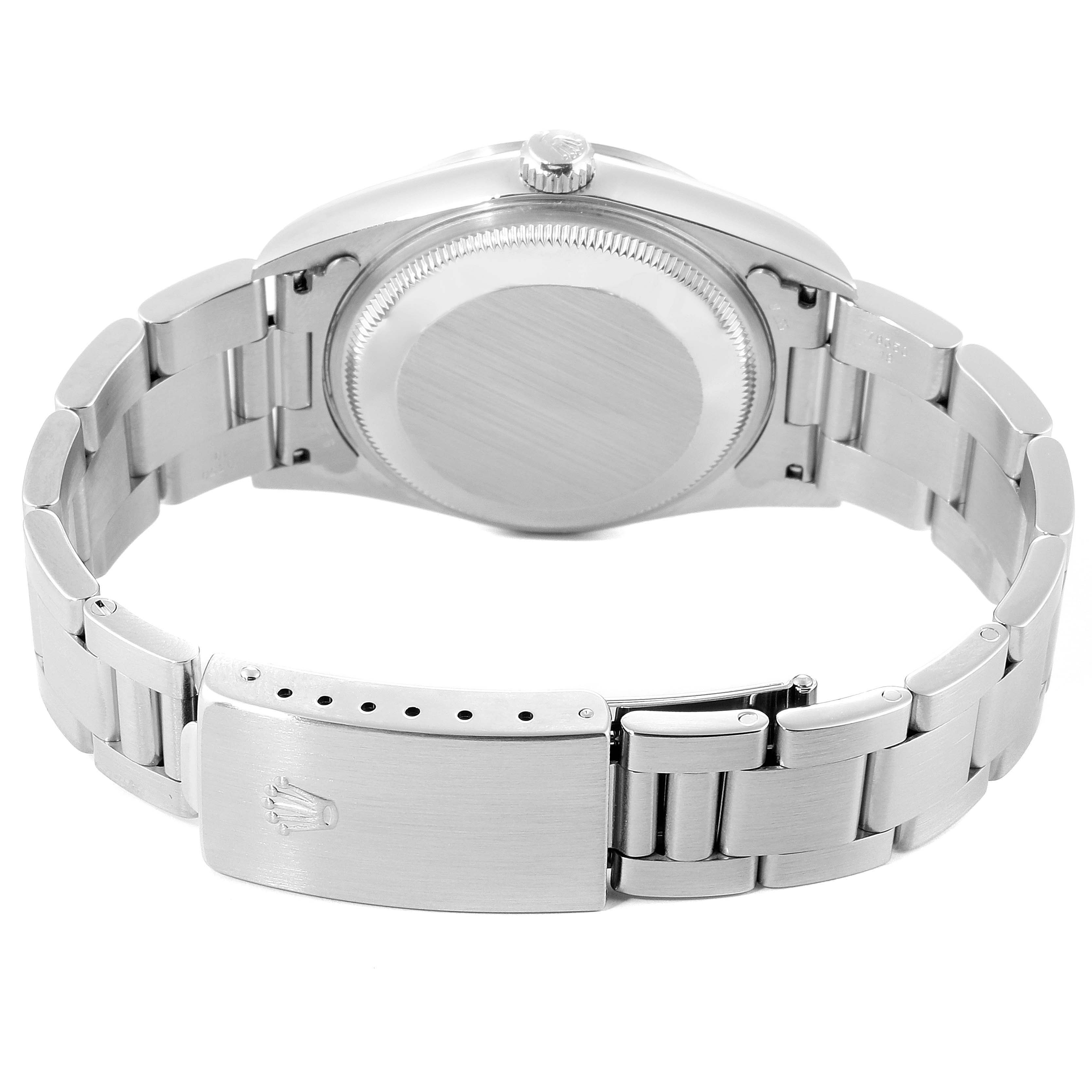 The image shows the back case, bracelet, and clasp of a Rolex Date 15200 Men's Stainless Steel Blue Dial 15200 Men's Stainless Steel Blue Dial model watch.