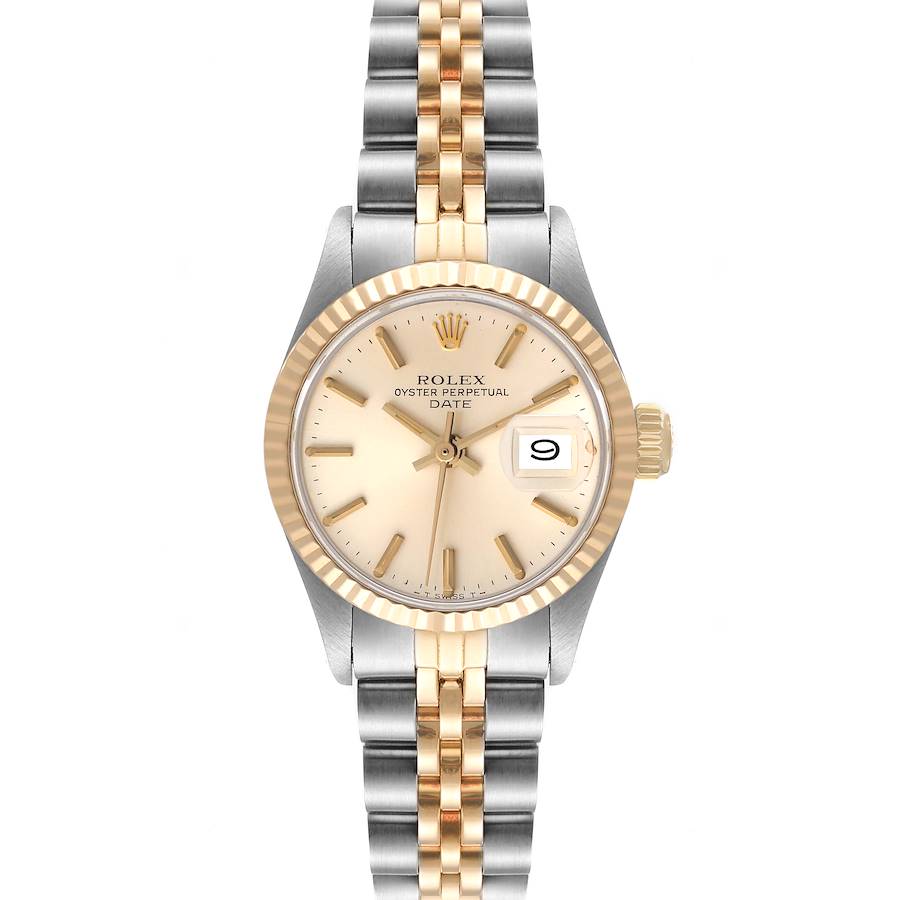Rolex Date Steel Yellow Gold Silver Dial Fluted Bezel Ladies Watch 6917 SwissWatchExpo