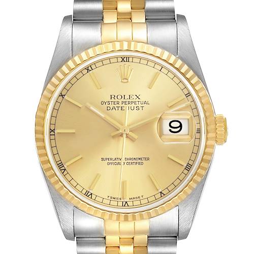 Photo of Rolex Datejust 36 Steel Yellow Gold Champagne Dial Mens Watch 16233 Papers