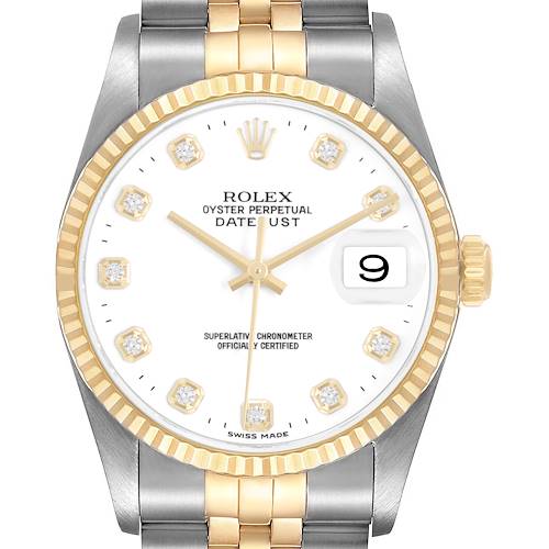 Photo of Rolex Datejust 36 Steel Yellow Gold White Diamond Dial Mens Watch 16233
