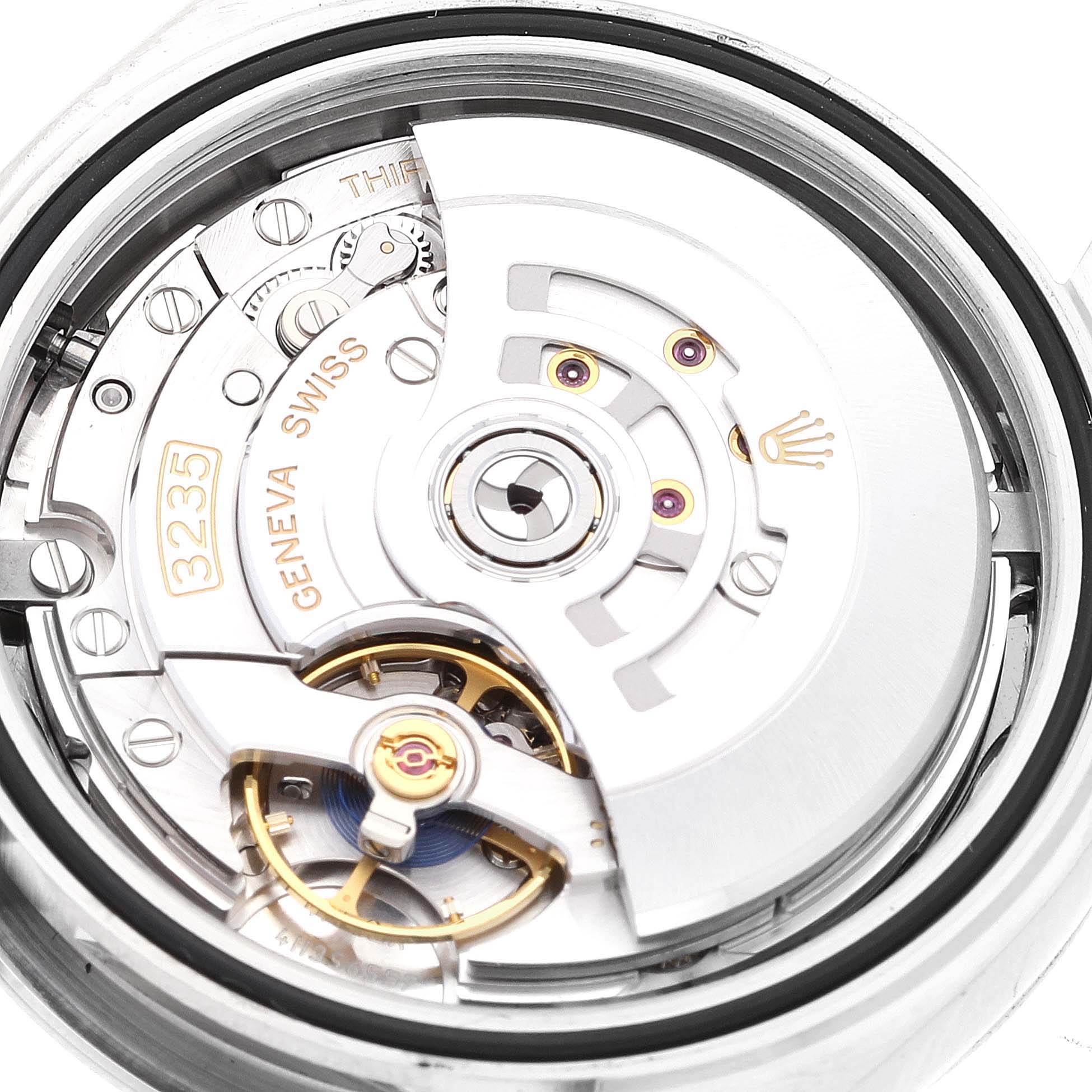 The image shows the inner mechanical movement of the Rolex Datejust 41 126300 Men's Stainless Steel Grey Dial 126300 Men's Stainless Steel Grey Dial watch, highlighting its intricate components.