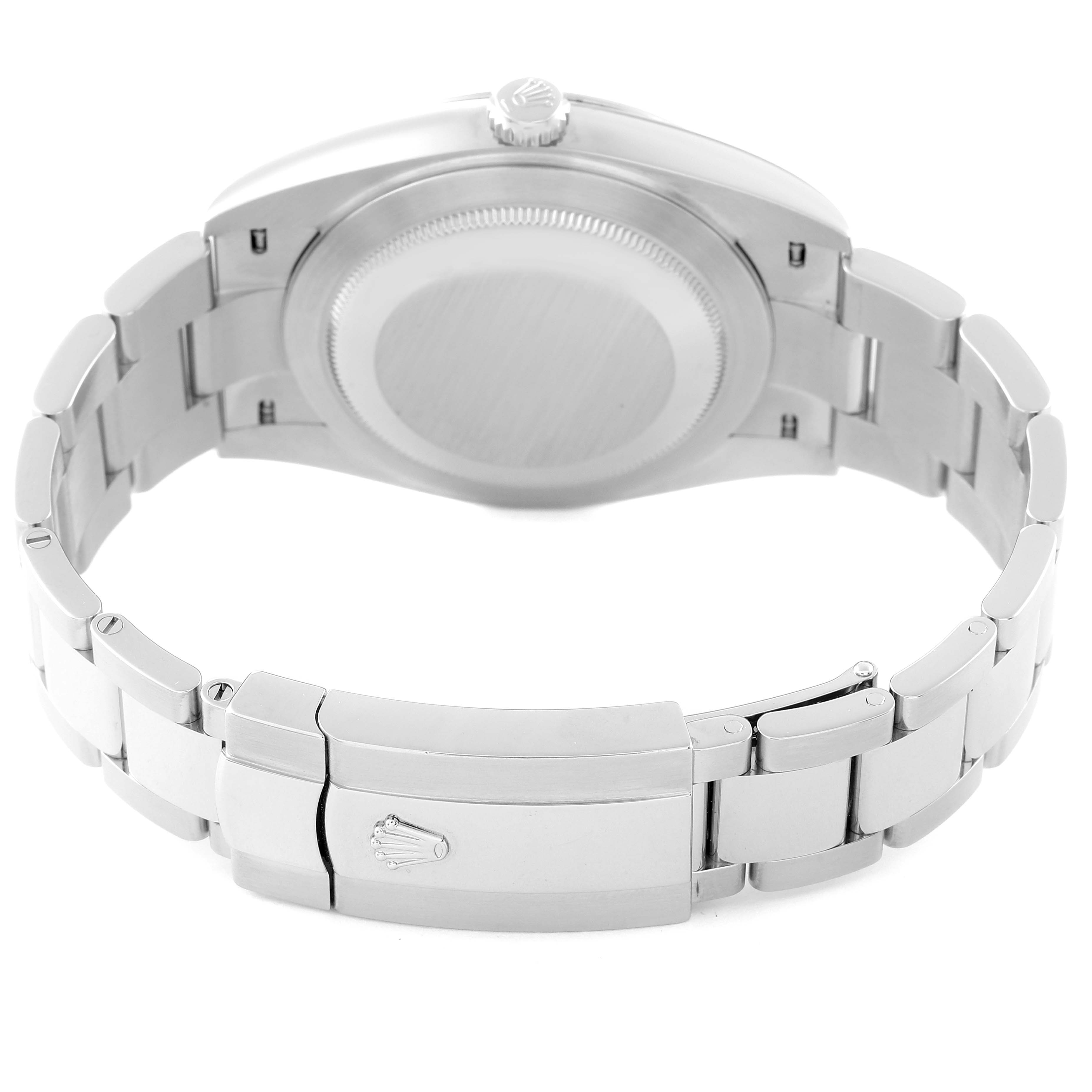 This image shows the backside and clasp of the Rolex Datejust 41 126300 Men's Stainless Steel Grey Dial 126300 Men's Stainless Steel Grey Dial watch, highlighting the case back and bracelet.