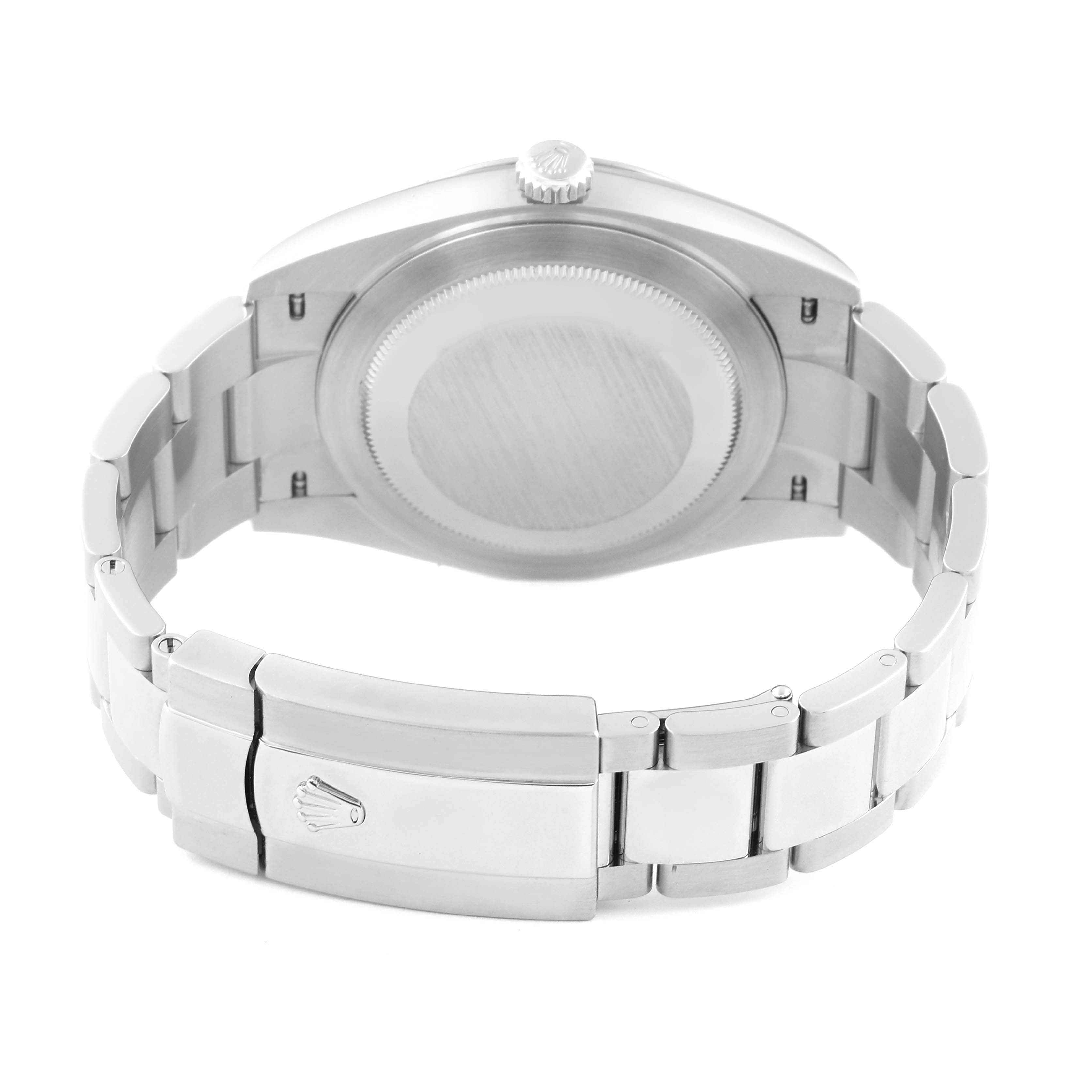 The image shows the back and bracelet clasp of a Rolex Datejust 41 126334 Men
s Stainless Steel Grey Dial 126334 Men
s Stainless Steel Grey Dial watch.