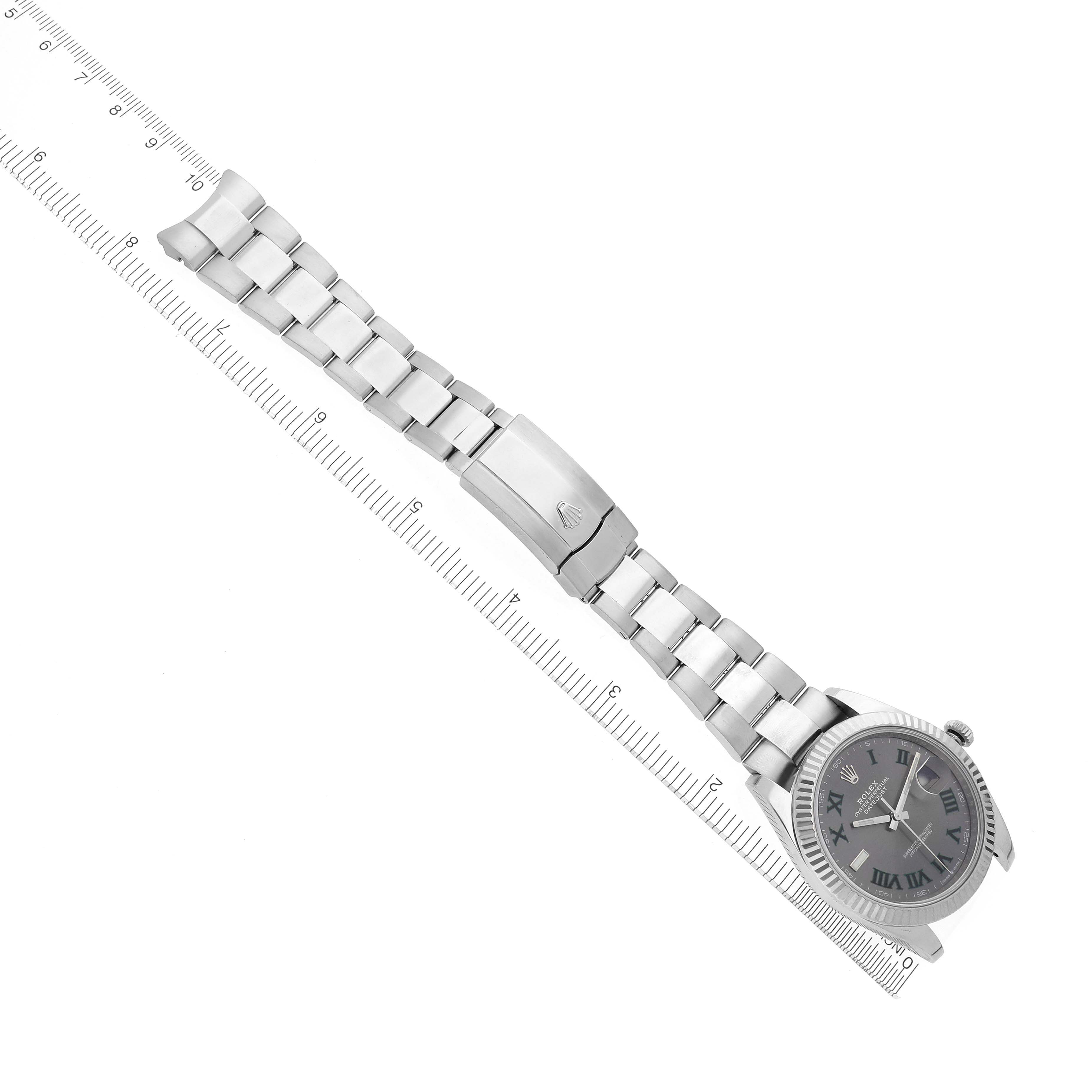 This image shows a horizontally laid-out Rolex Datejust 41 126334 Men
s Stainless Steel Grey Dial 126334 Men
s Stainless Steel Grey Dial watch with a full view of the bracelet and clasp, featuring a gray dial.