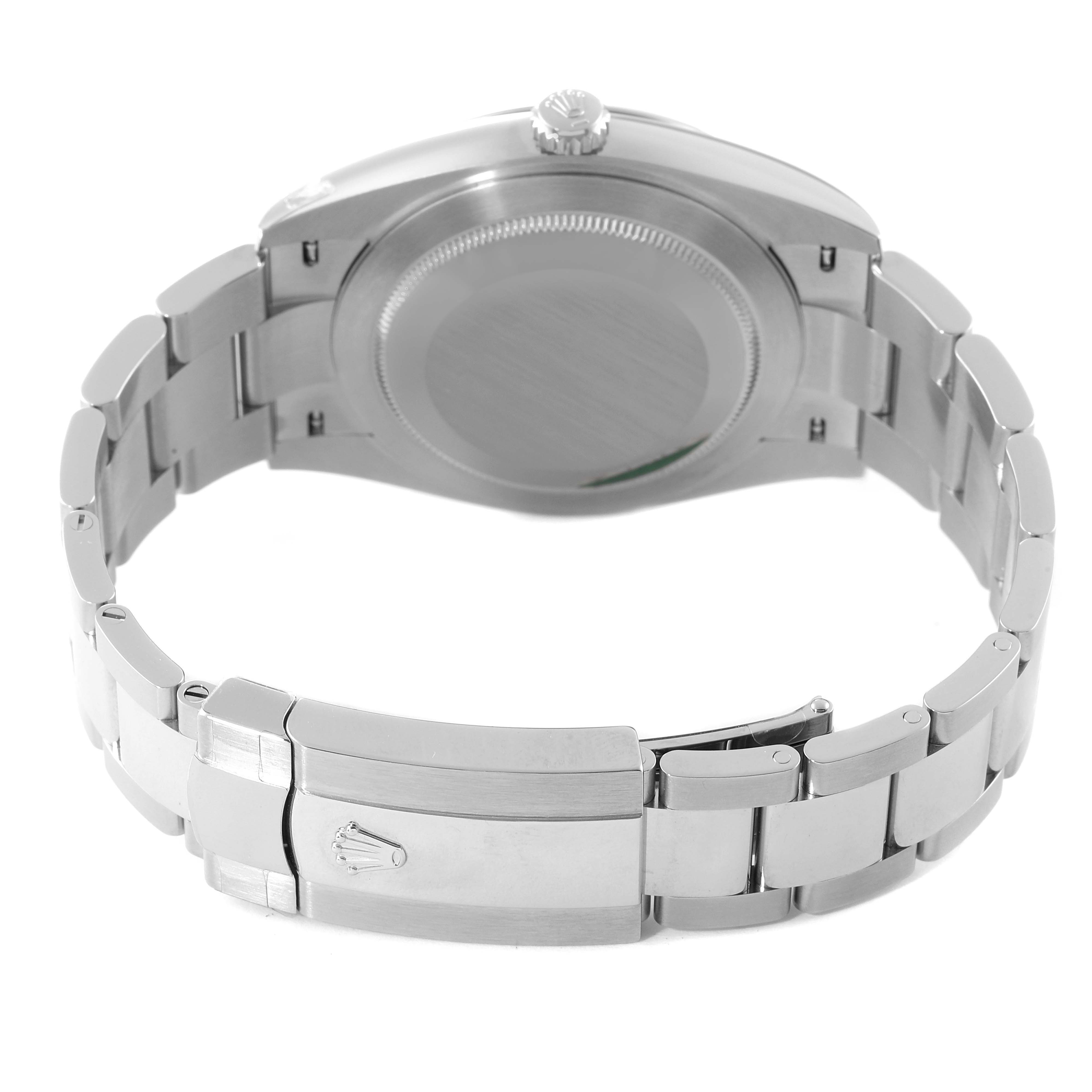 This image shows the back case and the bracelet with the clasp of a Rolex Datejust 41 126334 Men's Stainless Steel Grey Dial 126334 Men's Stainless Steel Grey Dial watch.