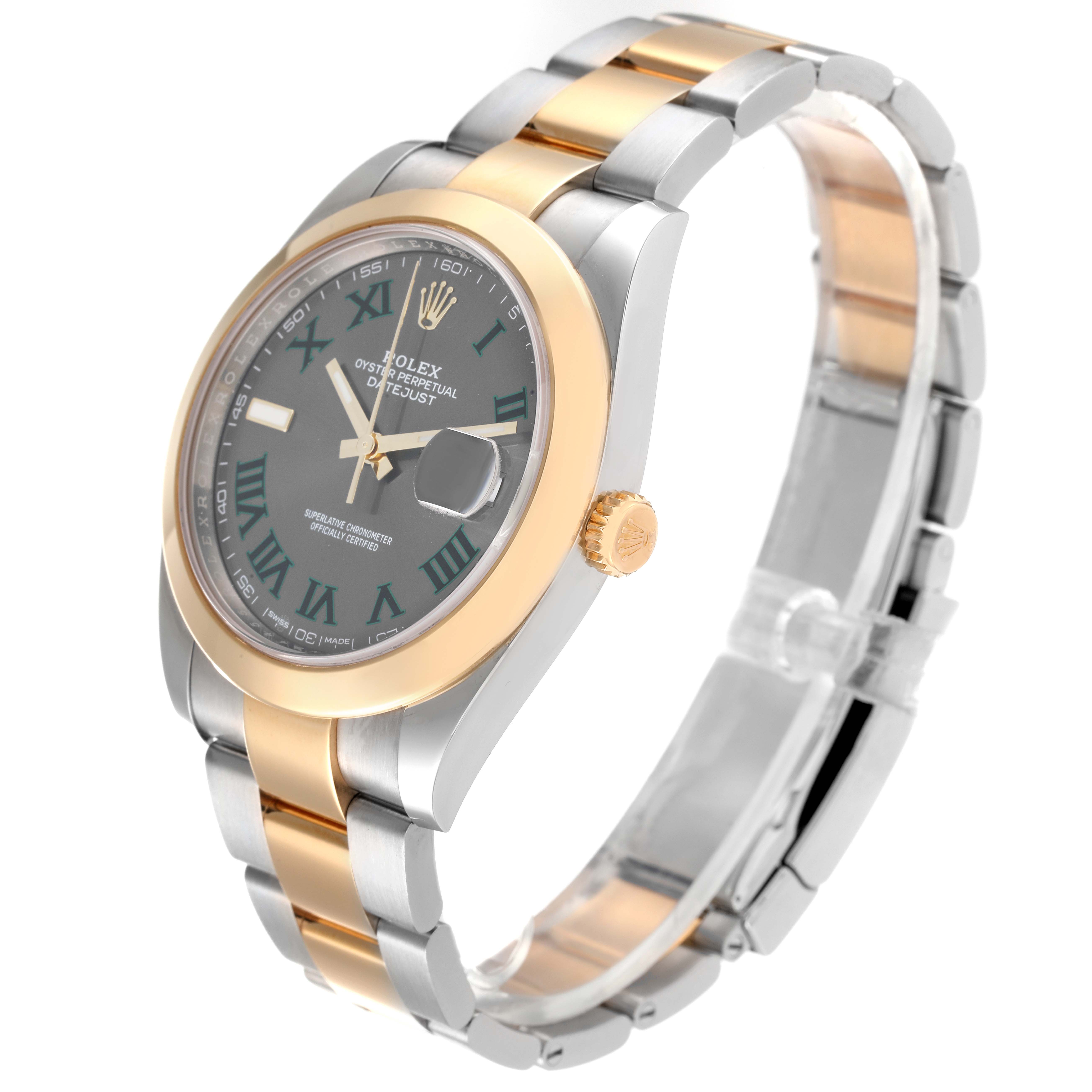 This image shows a Rolex Datejust 41 126303 Men's Steel and Gold (two tone) Grey Dial 126303 Men's Steel and Gold (two tone) Grey Dial watch at a three-quarter angle, highlighting its dial, bracelet, and bezel.