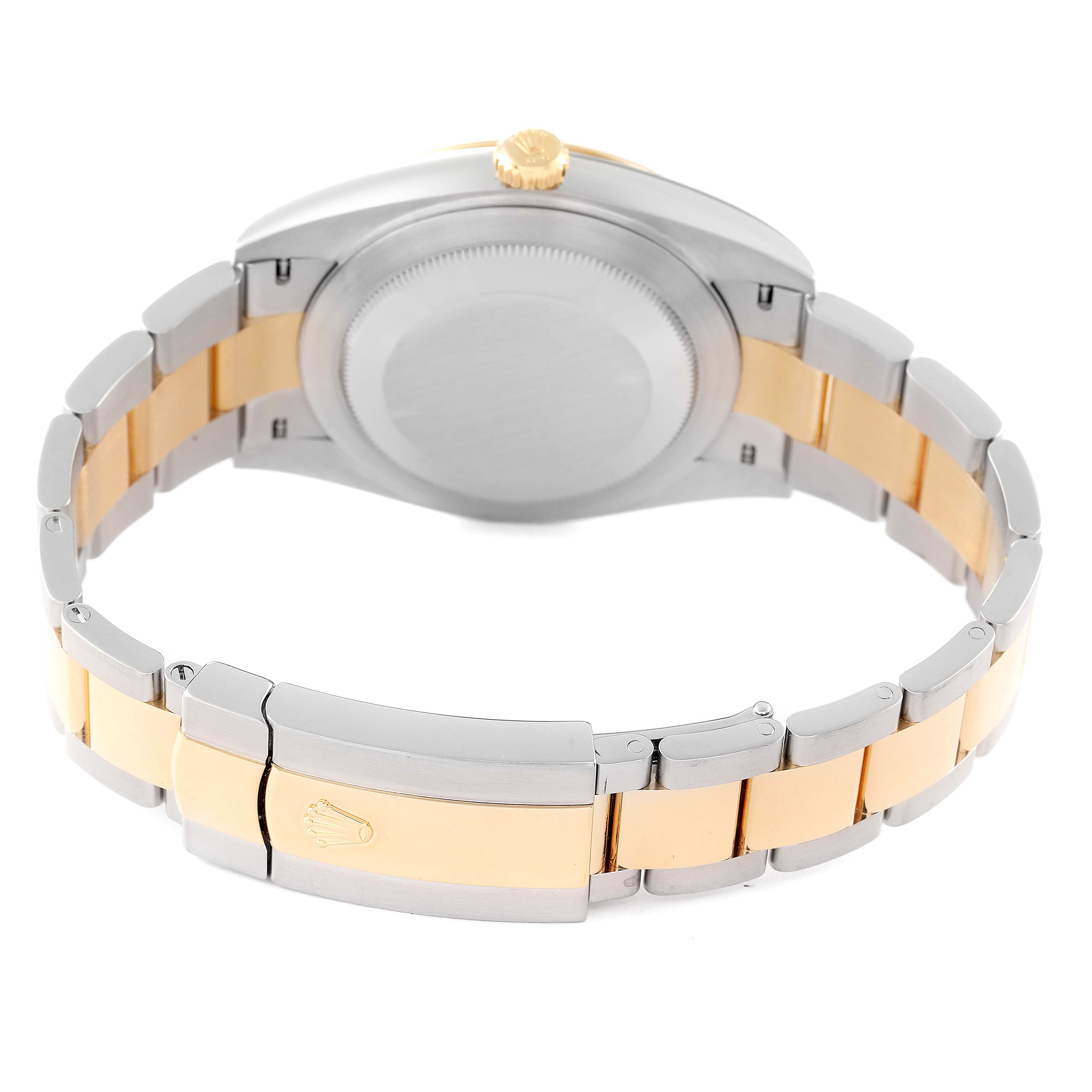 This image shows the back of a Rolex Datejust 41 126303 Men's Steel and Gold (two tone) Grey Dial 126303 Men's Steel and Gold (two tone) Grey Dial watch, highlighting the case back and bi-metal bracelet.