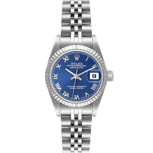 Photo of Rolex Datejust Steel White Gold Blue Roman Dial Ladies Watch 69174 Papers