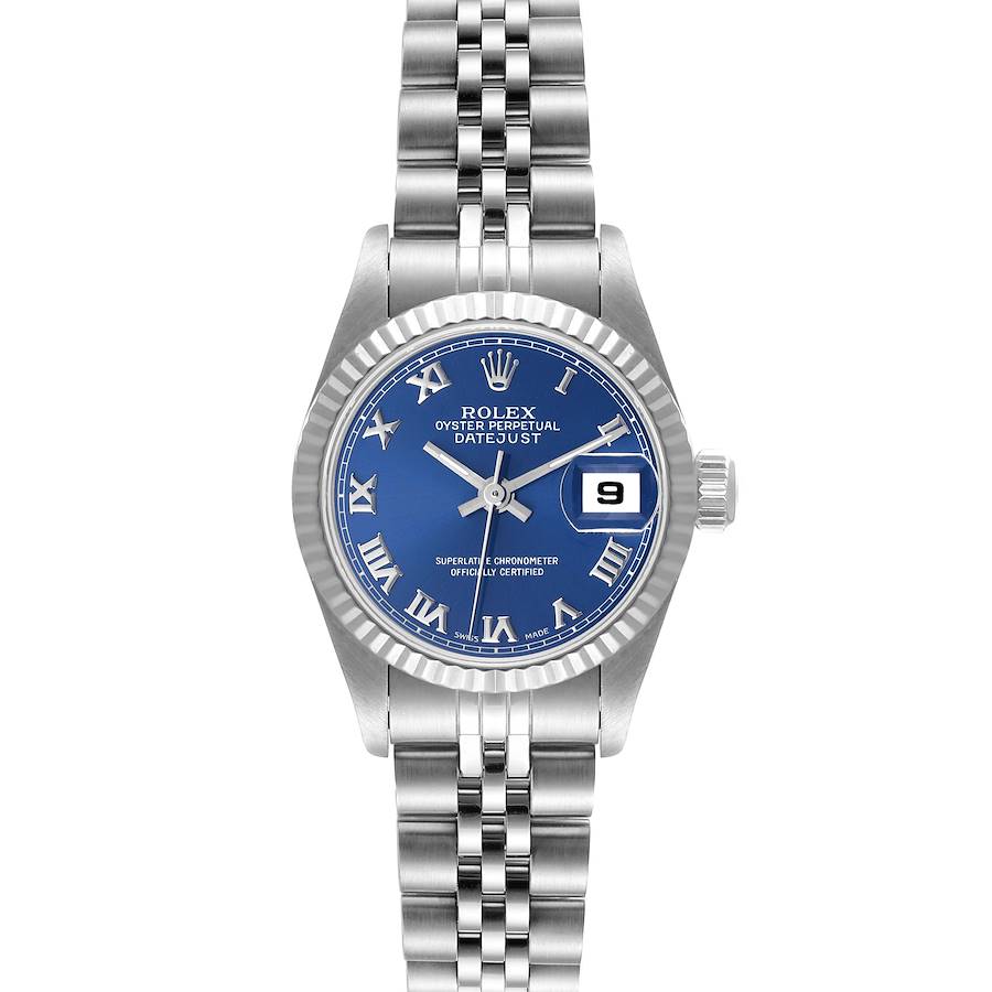 Rolex Datejust Steel White Gold Blue Roman Dial Ladies Watch 69174 Papers SwissWatchExpo