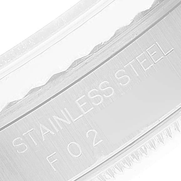 This close-up image shows the stainless steel marking on the band of a Rolex Datejust 16234 Men's Stainless Steel Silver Dial 16234 Men's Stainless Steel Silver Dial watch.
